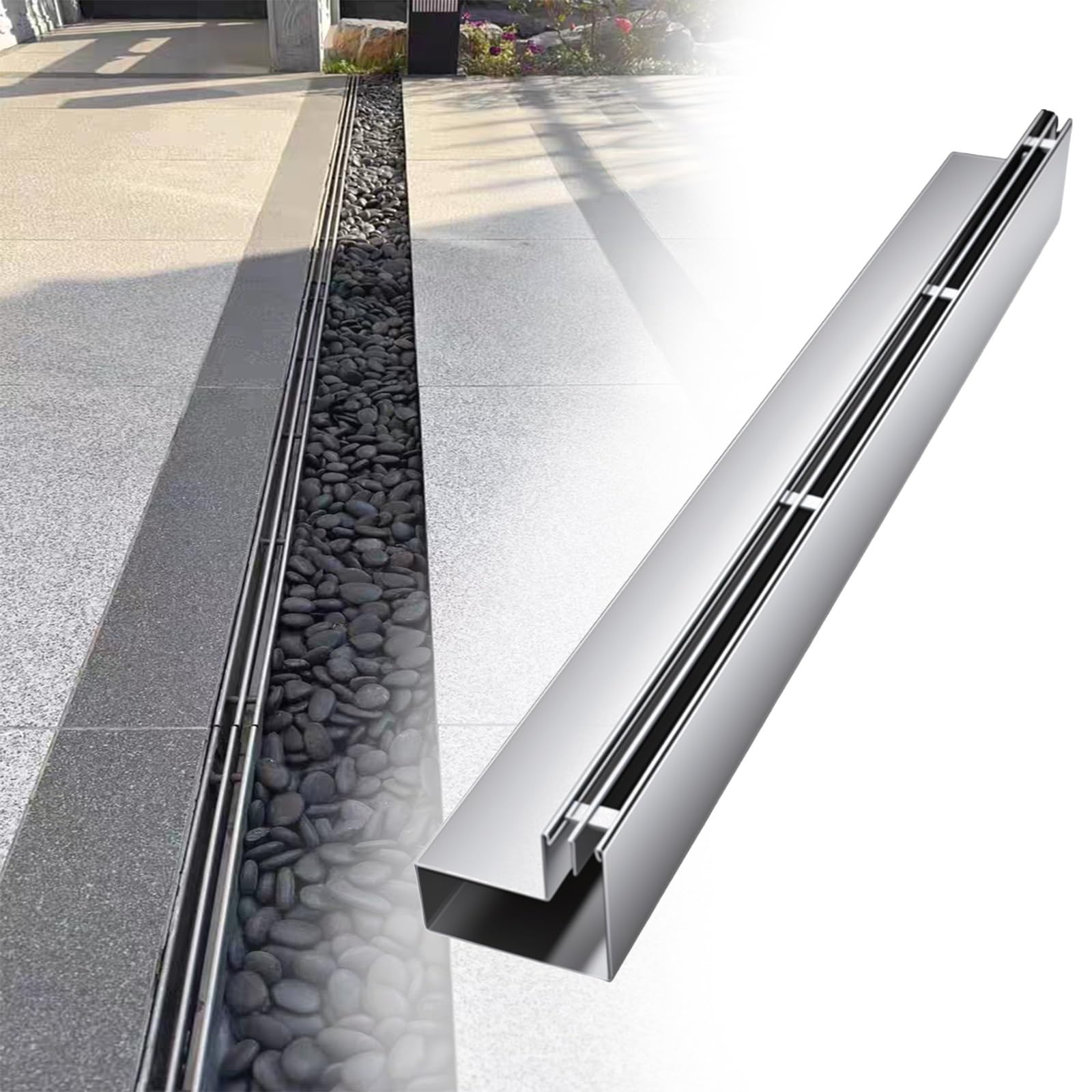 Caniveau linéaire acier inoxydable drainage extérieur terrasse allée et jardin public