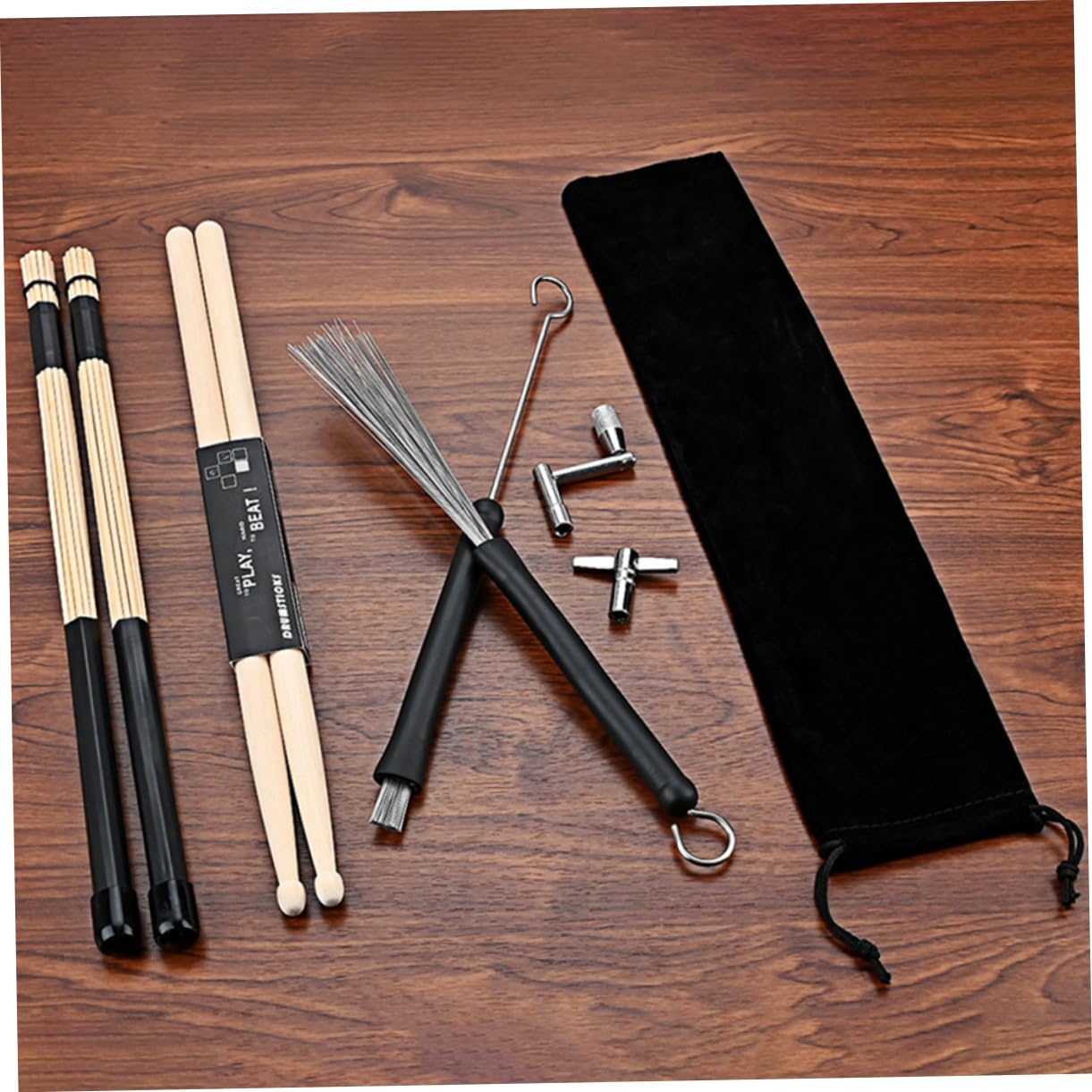 TOYANDONA 1set Bacchette e Chiave Accordatura Per Batteria Spazzole Professionali Per Jazz Strumento Per Musicisti e Principianti Design e Facile Usare