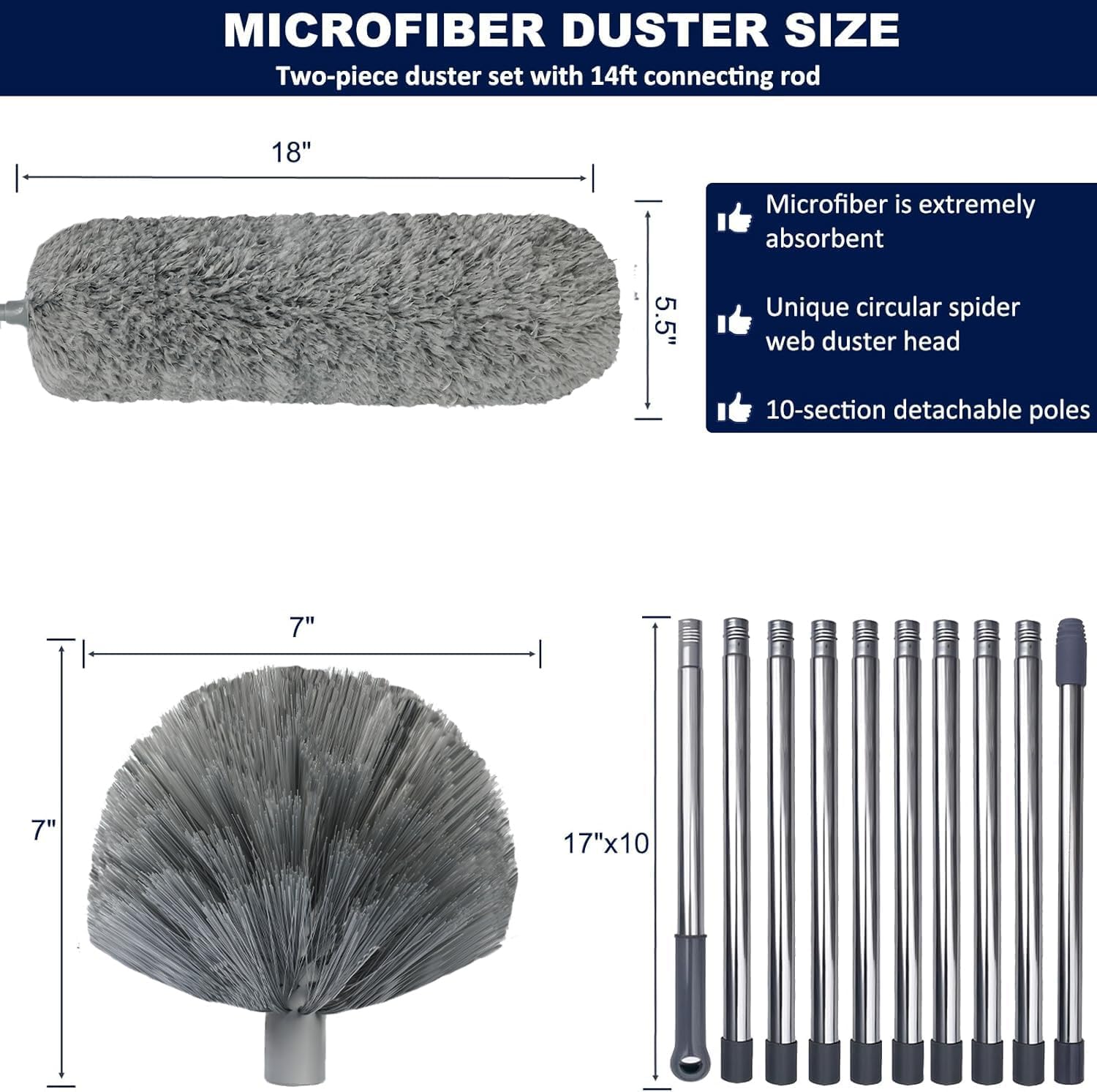 + High Reach Cobweb Dusting Kit - Extens Pole/Spider Web Brush &