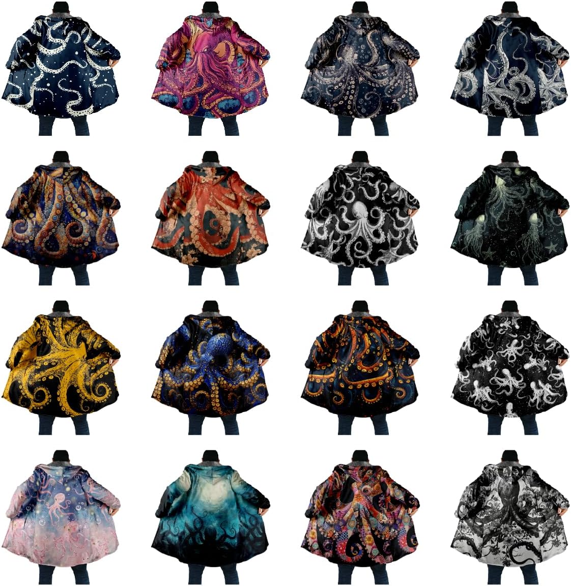 Hoodies for Men Zip Up octopus 3d Print Big And Tall Heavyweight Fleece Long Winter Sherpa Lined Hooded Jackets - Image 4