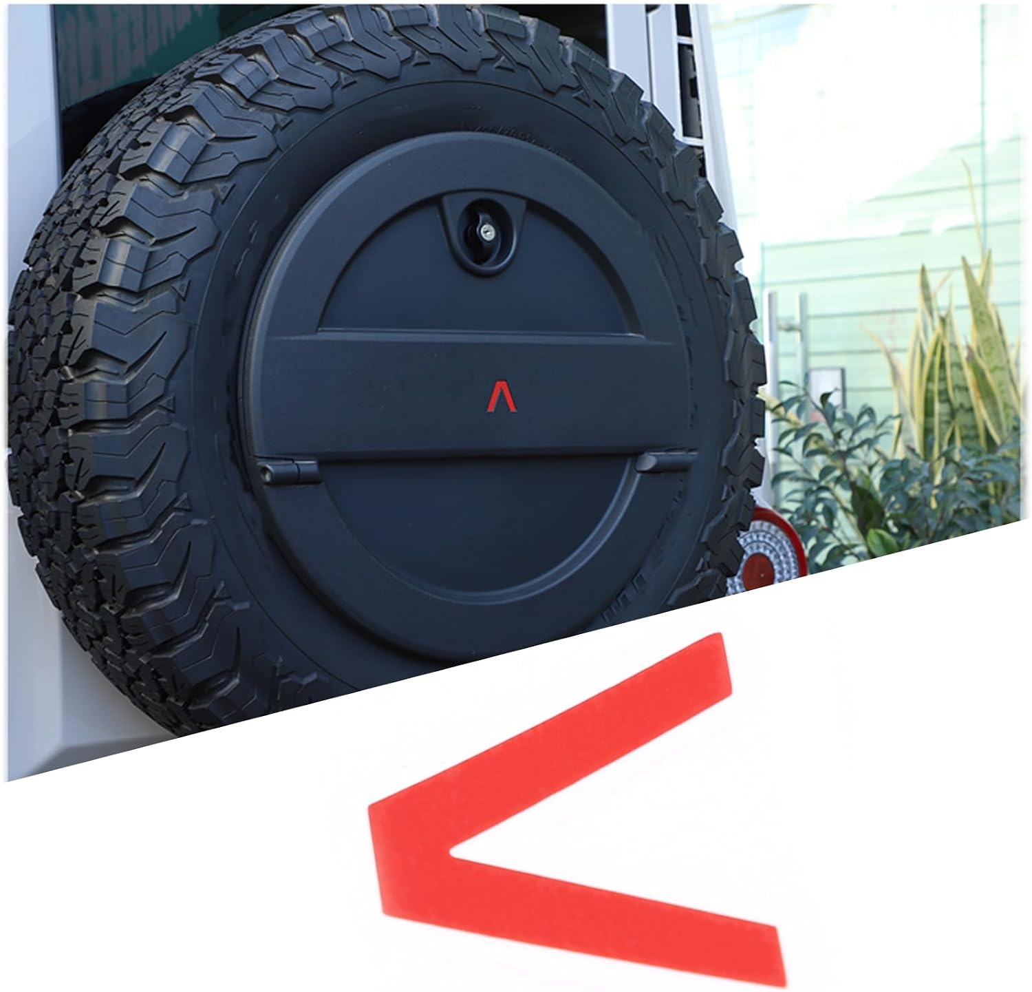 Tailgate Decal PVC Spare Tire Storage Box Cover V-Shaped Sticker Compatible with INEOS Grenadier 2020-2024 Car Tailgate Sticker Decorative Accessories (Red)