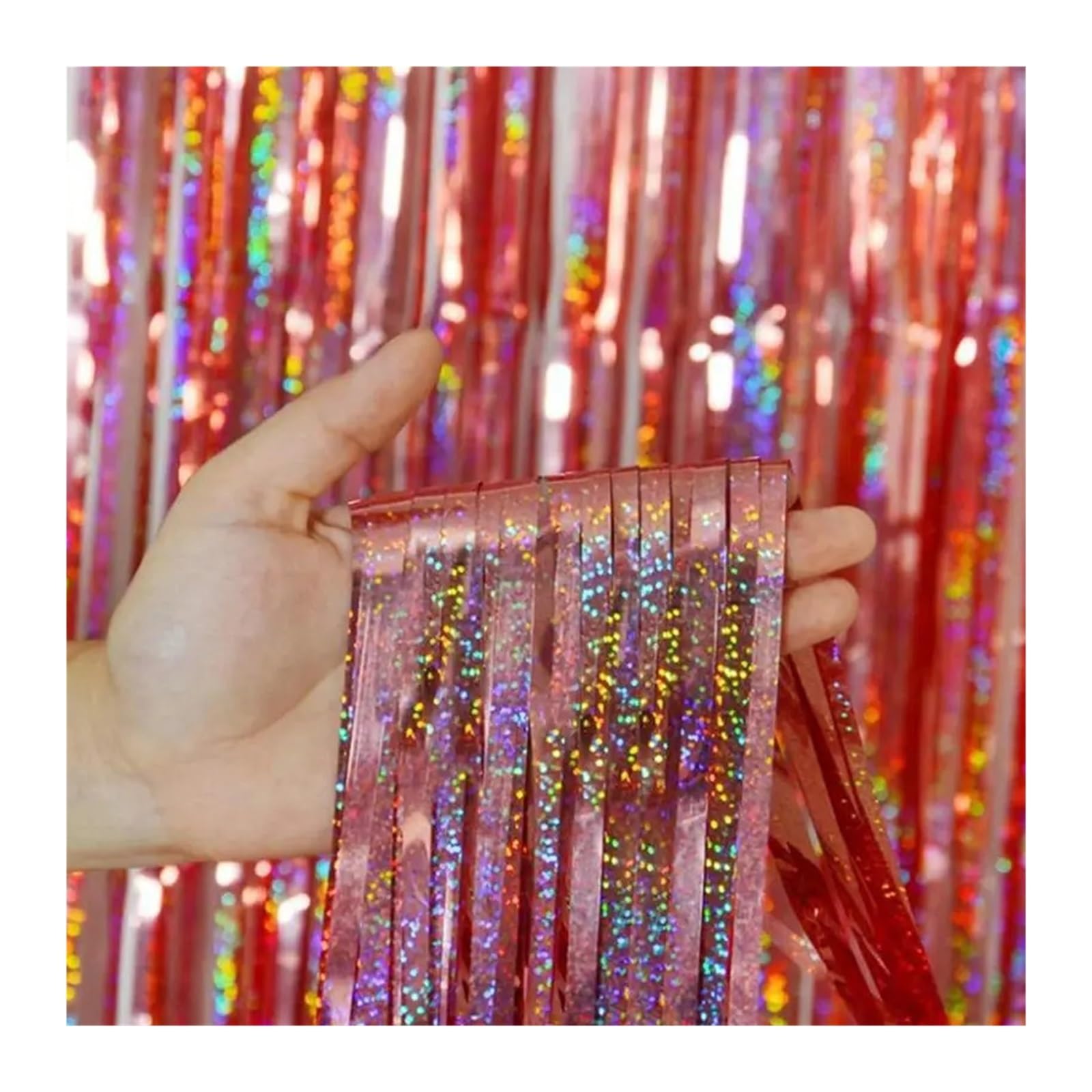 Rideau Métallique Tinsel Lot de 2 Toiles de Fond en guirlandes de 3,3 x 6,6 Pieds, Rideau de Fond à Pompons en Feuille d'or pailleté, décorations à Rayures for fête d'anniversaire(Silver)