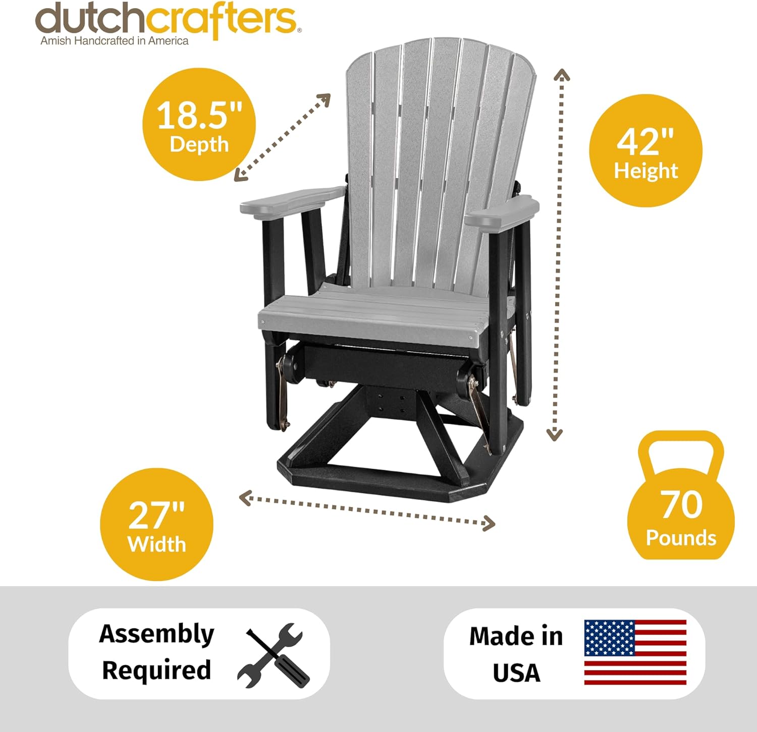 DutchCrafters Slat Fan Back Poly Adirondack Swivel Glider Outdoor Patio Chair (Black & Cedar)