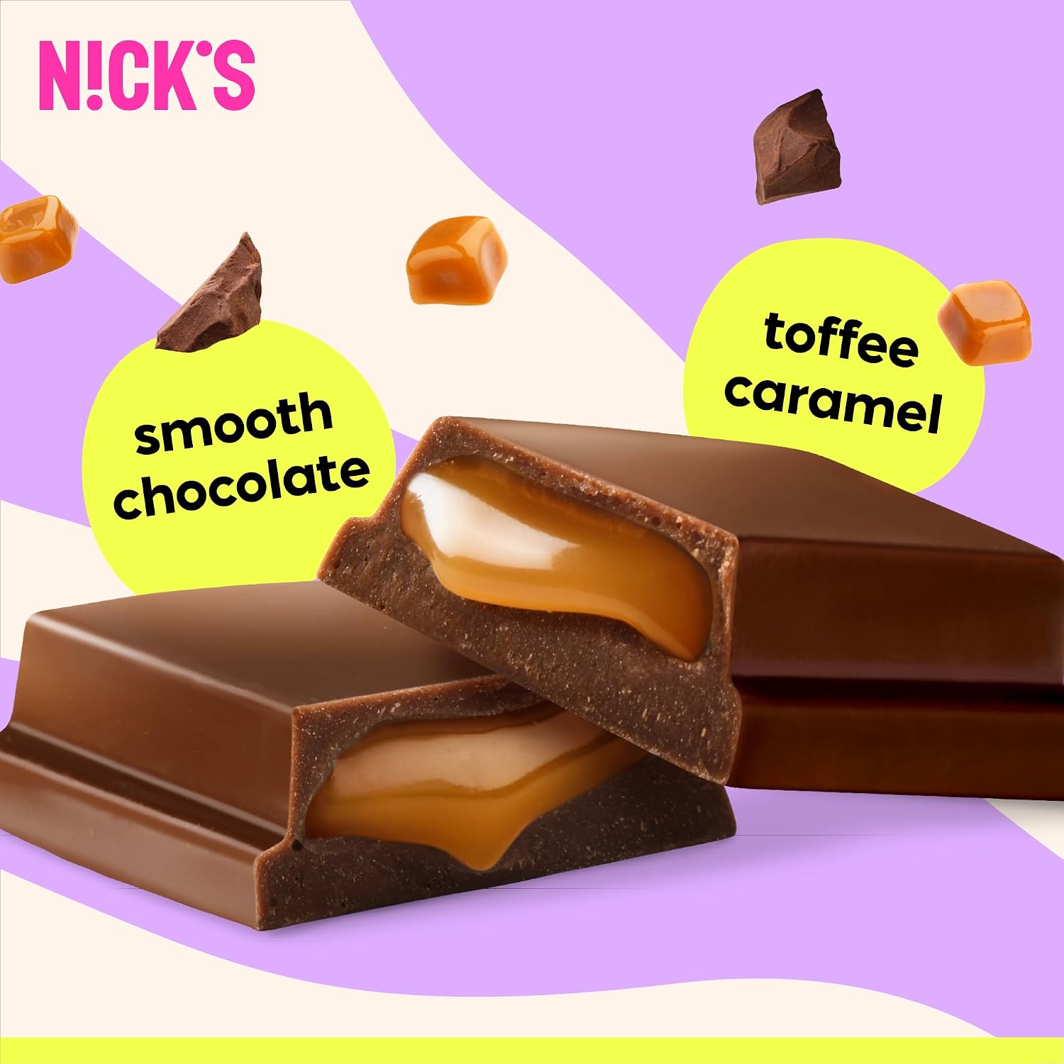 NICKS Soft Toffee Chocolate Candy Bar with Caramel Sauce Without Added Sugar,110 Calories, 3.5 Net Carbs, Gluten Free, Low Carb Candy – 15-Pack (28g Each)