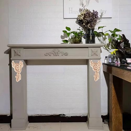 Vista 9 de 4 piezas de apliques de madera tallada en madera Onlays Onlays DIY tallados muebles apliques Onlays sin pintar centro tallado calcomanía para puerta