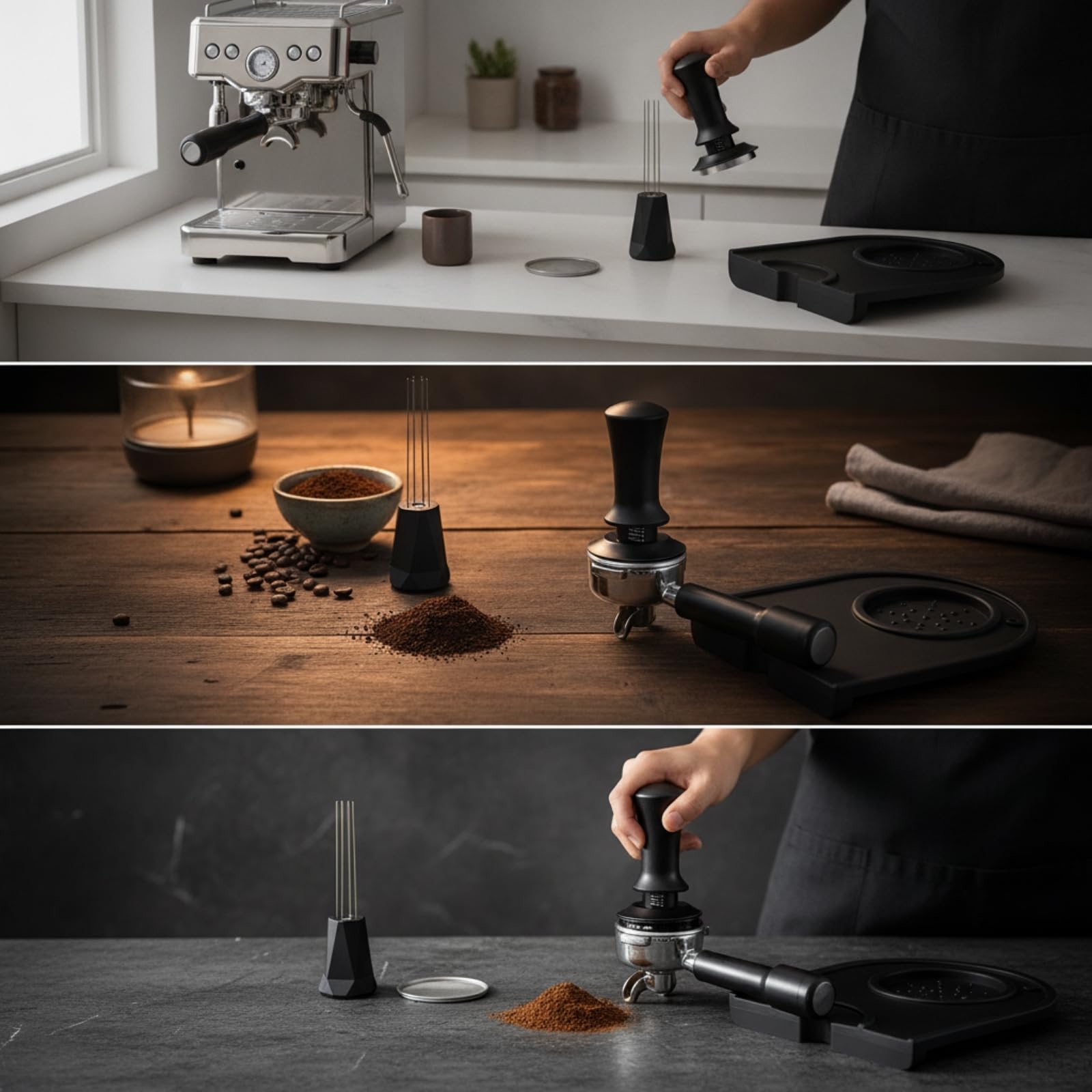Baoblaze 1 Pezzo Pressino caffè Espresso Tamper Accessori Distribuzione Set Acciaio Silicone con Supporto Utensile E Tappetino Protettivo Adatto per Domestico Bar Ufficio, con 8 Aghi di Ricambio