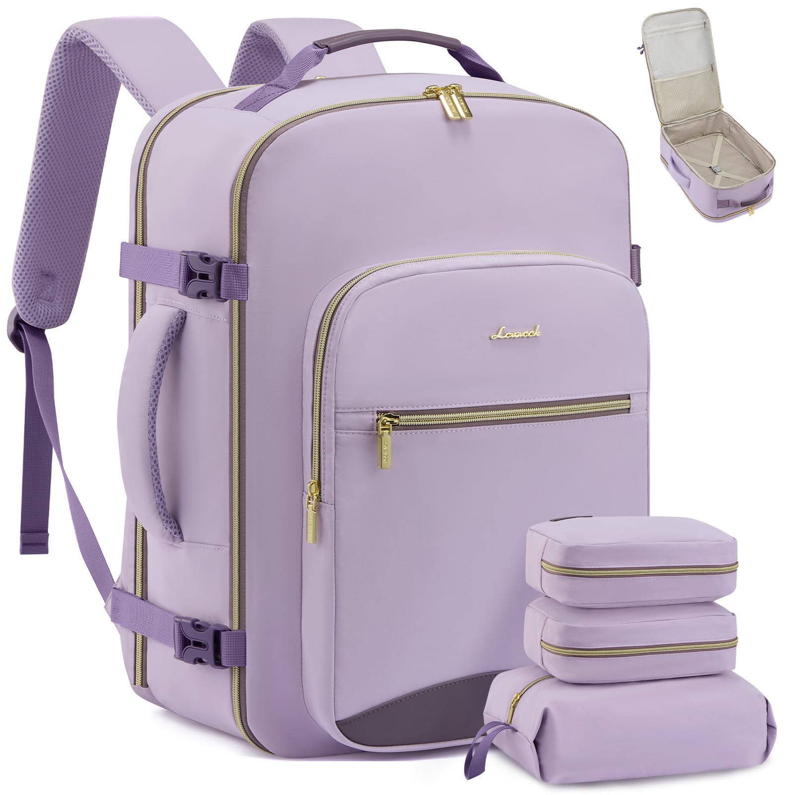 LOVEVOOK 50L Travel Backpack Flight Approved Carry on Backpack,3 Packing Cubes,Waterproof Personal Item Travel Bag,TSA Carry on Luggage Suitcase Travel Essentials,Gifts for Women &amp; Men,fits 18" Laptop