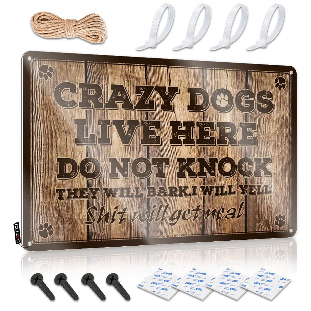 Fzfn Men's Colour Vintage Poster Bedroom Decor Ready To Hang - Crazy Dogs Live Here Do Not Knock They Will Bark Soft Area For Gate(20X30cm)