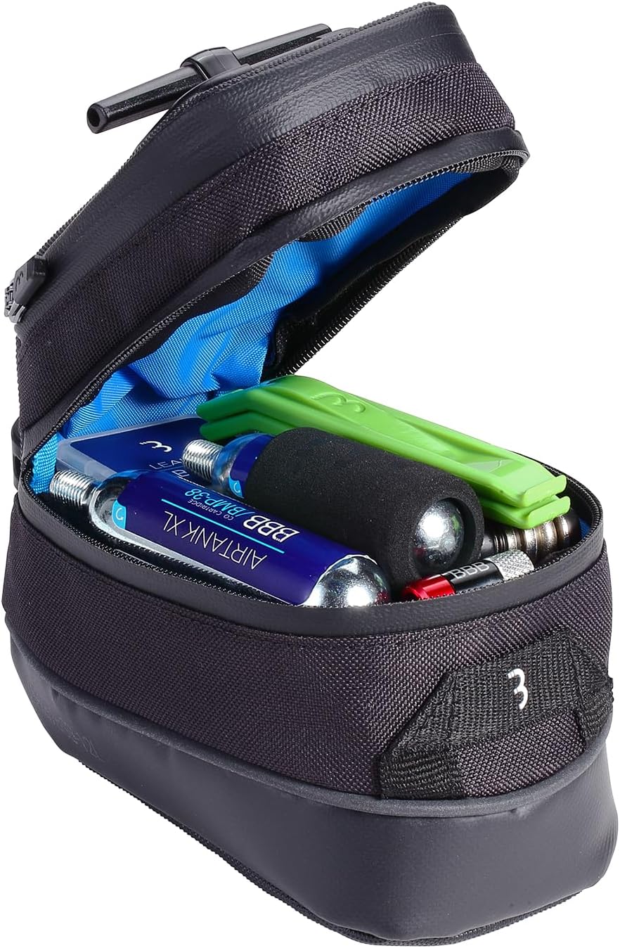 BBB Cycling Waterproof Saddle Bag I Bike Saddle Bag Cycling I Waterproof Saddlebag I Bikepacking Bicycle Saddle Bag I StorePack Reflective BSB-12L Black