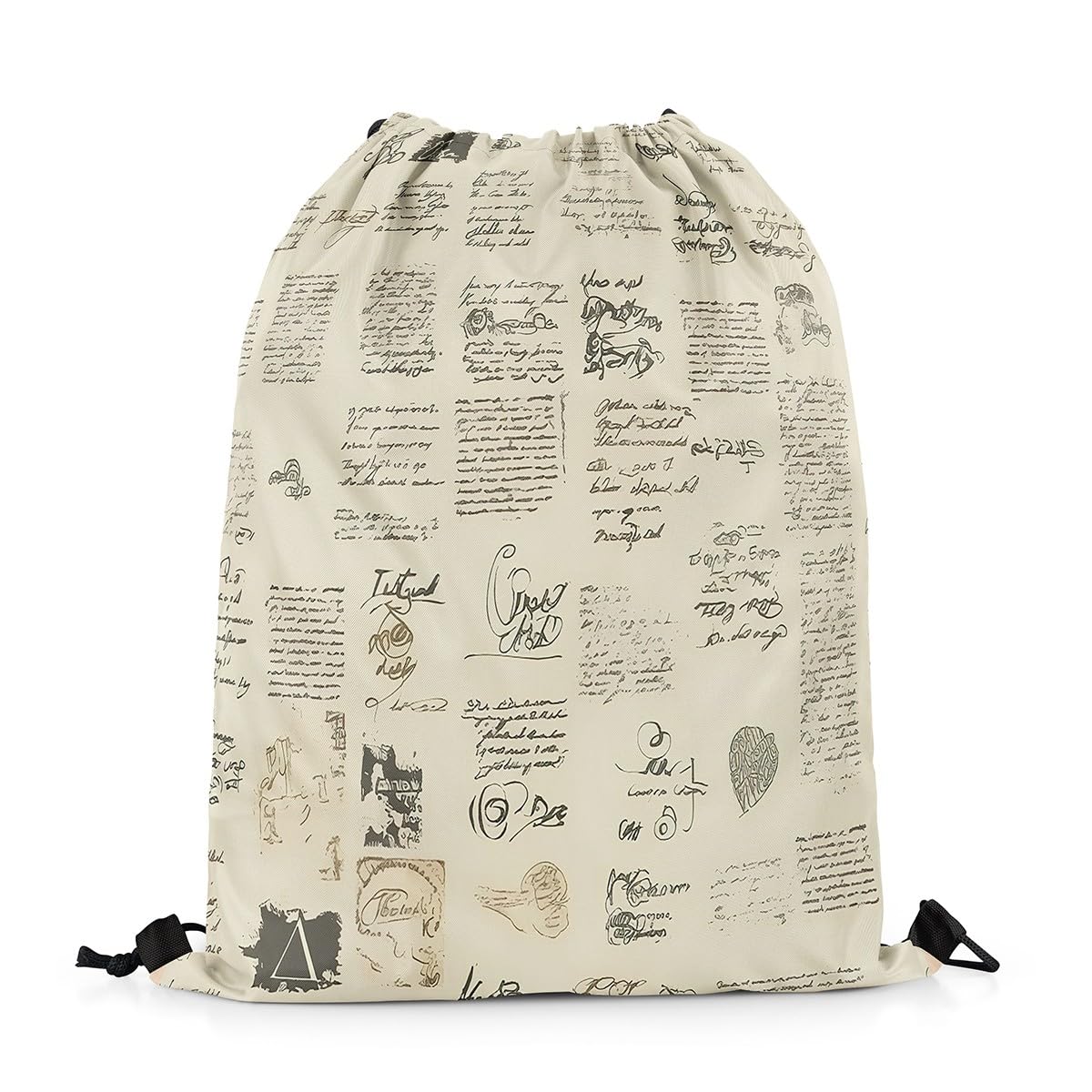 Homewish Handwriting Word Print Drawstring Bags,Retro Pattern Drawstring Backpack 33 x 40 cm for Sport Gym Swim Yoga Camping,Vintage 70s 80s Draw String Back Bag,Artistic Font String Backpack
