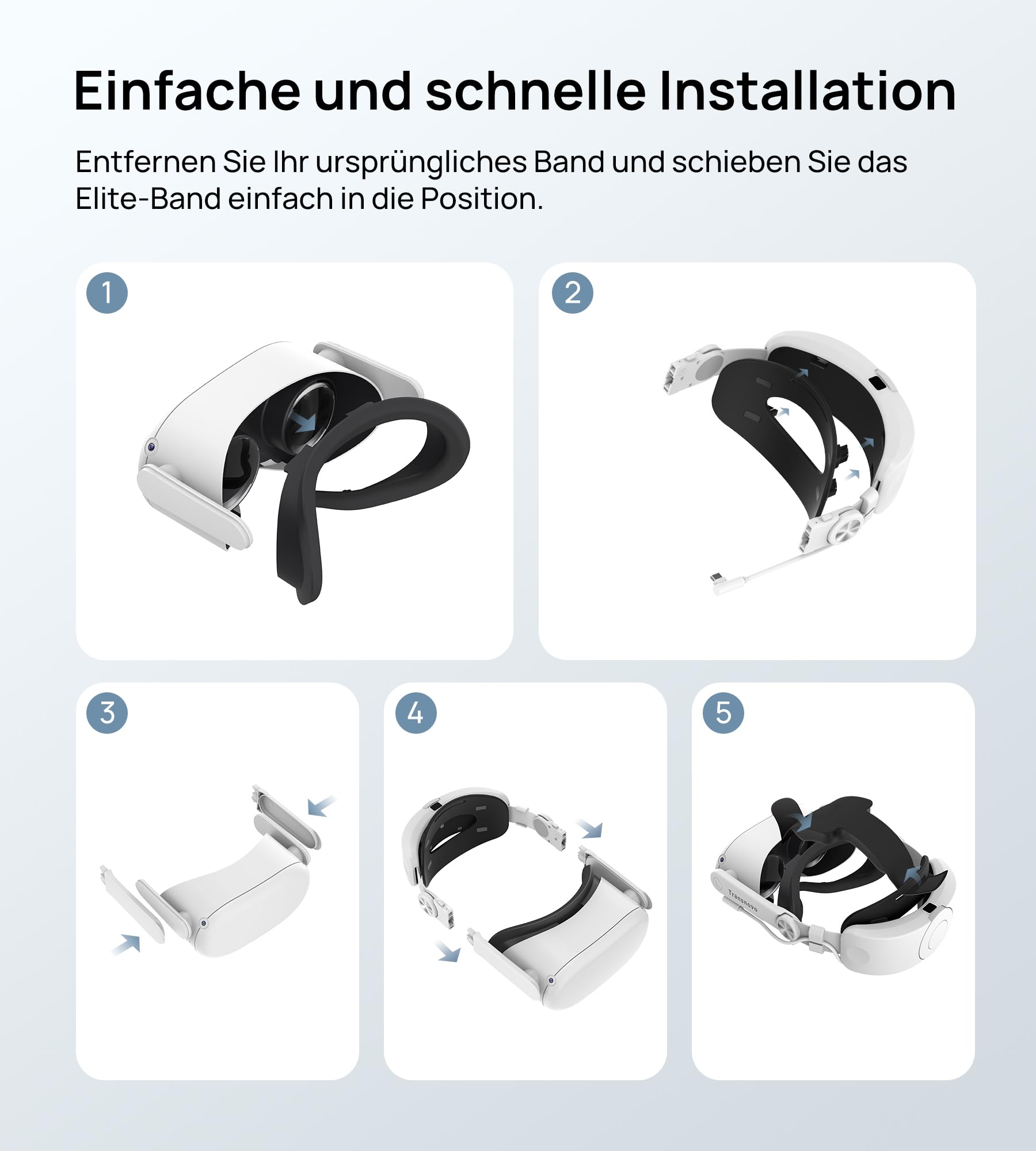 TRANSNOVO Elite Strap mit 6000mAh Akku kompatibel mit Meta/Oculus Quest 2/Quest 3/3S Zubehör, Komfort VR Kopfband Ersatz, Verlängerte Spielzeit, Reduzierter Gesichtsdruck & Verstellbares Headstrap