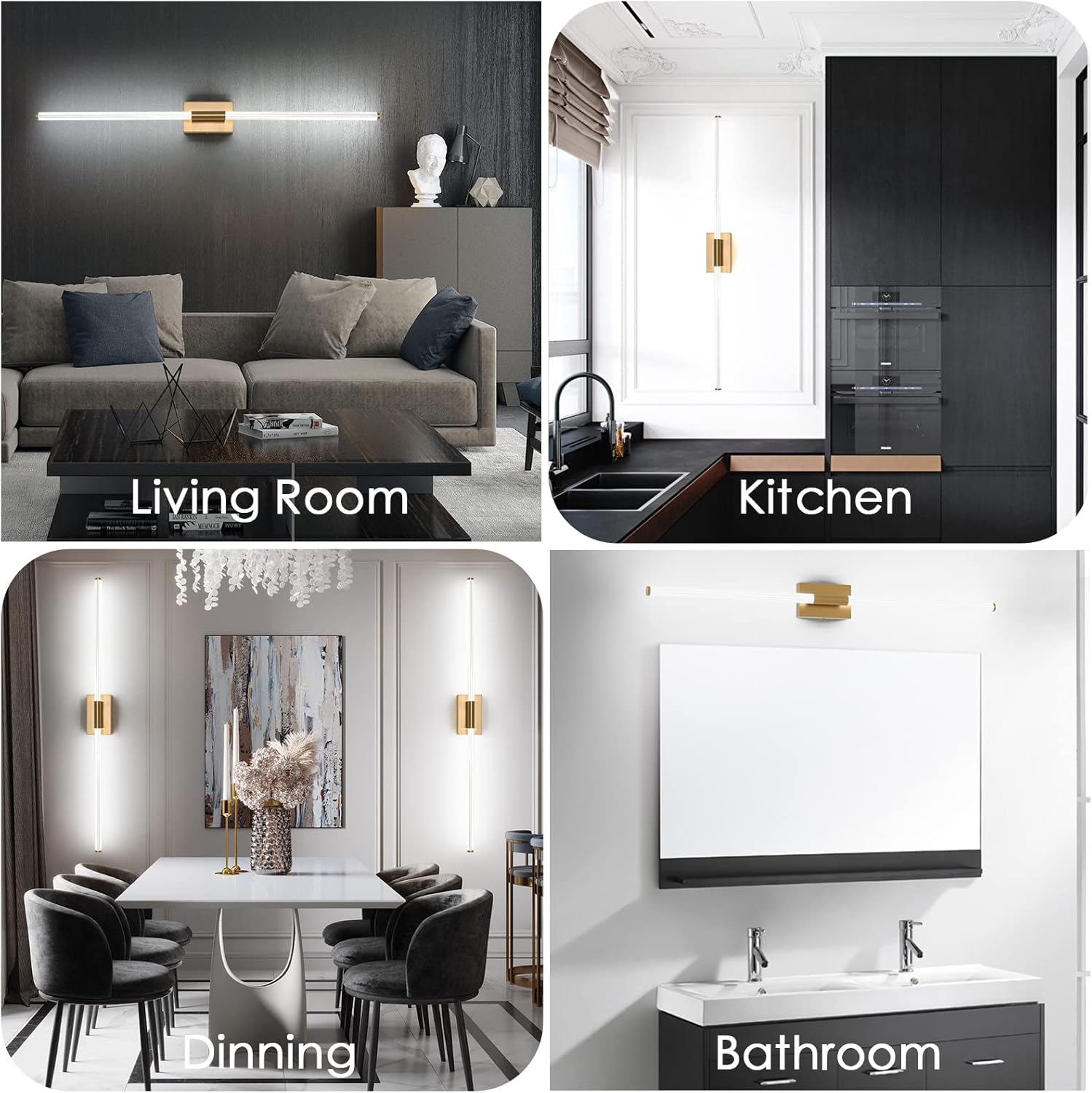Modern LED Vanity Light, 360° Full Lighting Bathroom Light Fixture Over Mirror, 36W 5500K Cool White, Hardwired Wall Sconce, 47.2 Inch, Brass