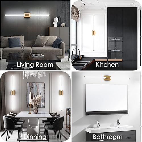 Miniatura 6 de Lámparas de tocador de baño, modernas lámparas LED de baño de 47.2 pulgadas 36 W, aplique de pared de latón para interiores, lámpara de pared