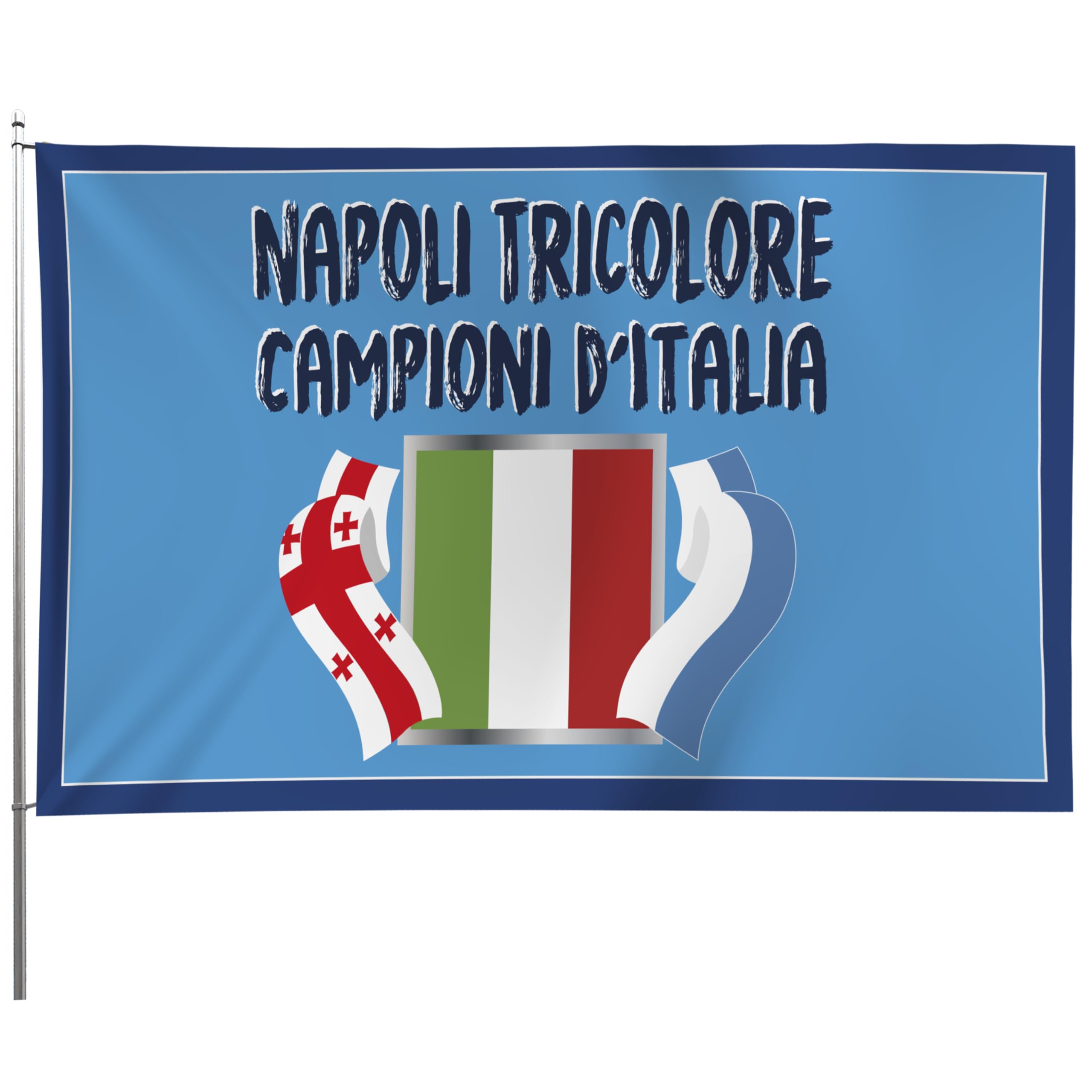 Bandiera Popolo di Napoli 2025 90x150 cm Gadget 4° Tricolore Regalo Tifoso Calcio