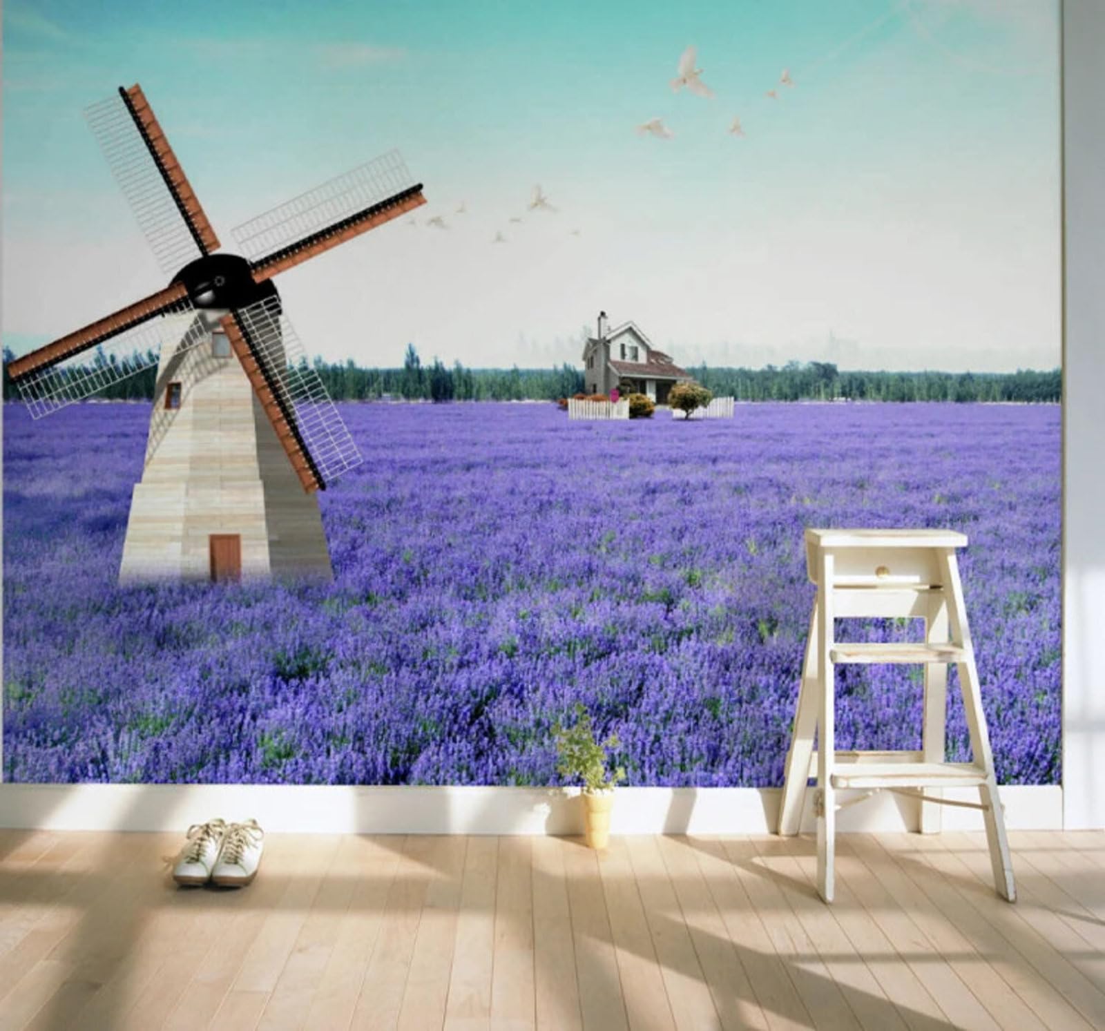 Wallpaper-3D-Xlm 430Cm×300Cm(B×H) Exquisite Purple Lavender Sea Of Flowers Scenery 3D Wallpaper Easy Install Feature Office Living Room Sofa Bedroom Tv Background Wall Decoration-430Cm×300Cm