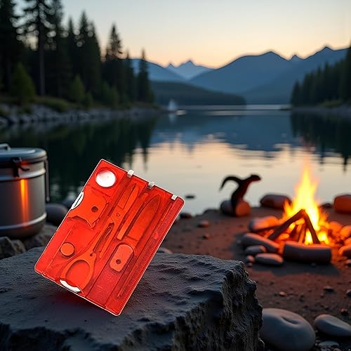 Rojo al aire libre supervivencia botella abrebotellas tarjeta multi herramienta al aire libre barbacoa cuchillo camping senderismo LED luz lupa EDC