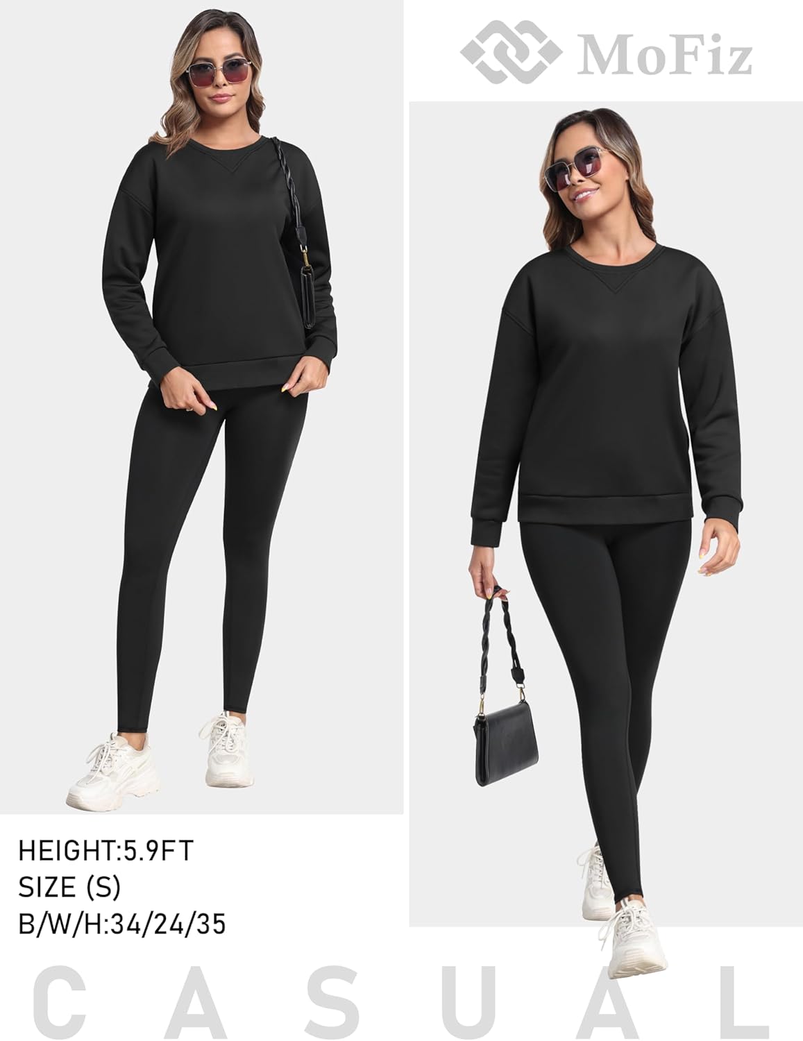 MoFiz Women's Fleece Lined Crewneck Sweatshirts Sherpa Lined Pullover Winter Warm Long Sleeve Casual Tops with Pockets - Image 7