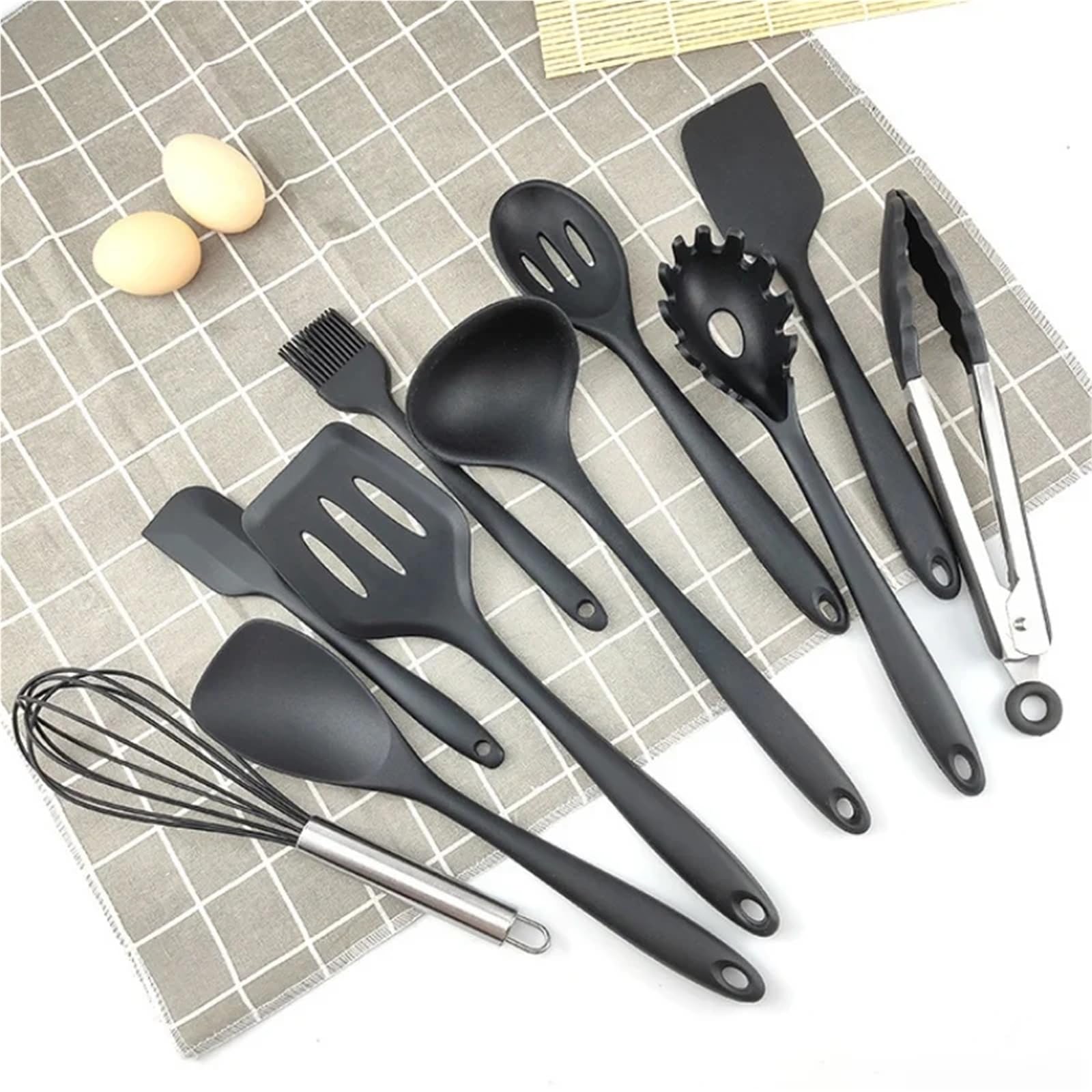 10-teiliges Küchenutensilien-Set aus Silikon, Koch- und Backutensilien for den Heimgebrauch(Black)