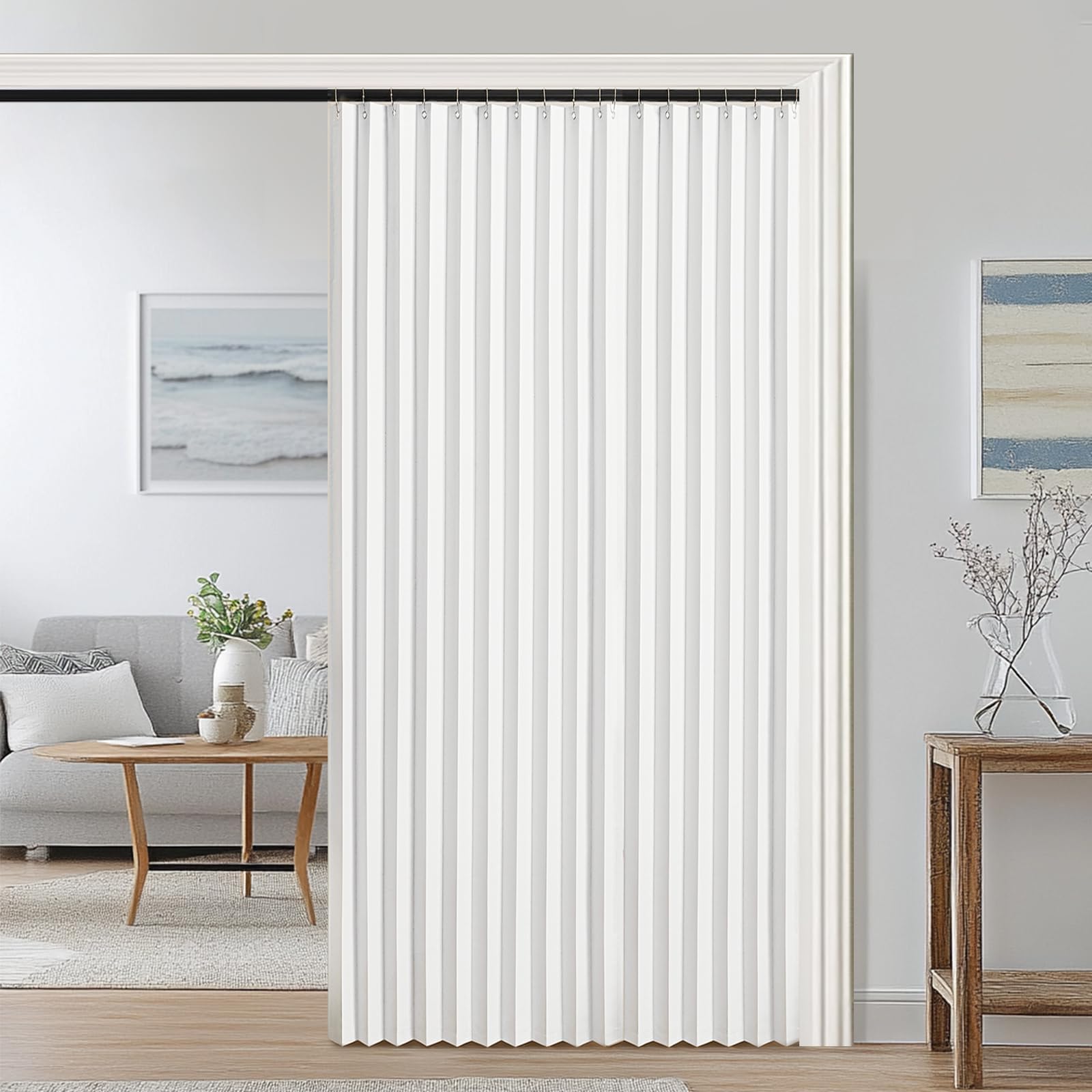 Blackout door curtain, folding invisible magnetic door curtain for bedroom, bathroom, living room and room partition-White- W140cmxH200cm โ image 1
