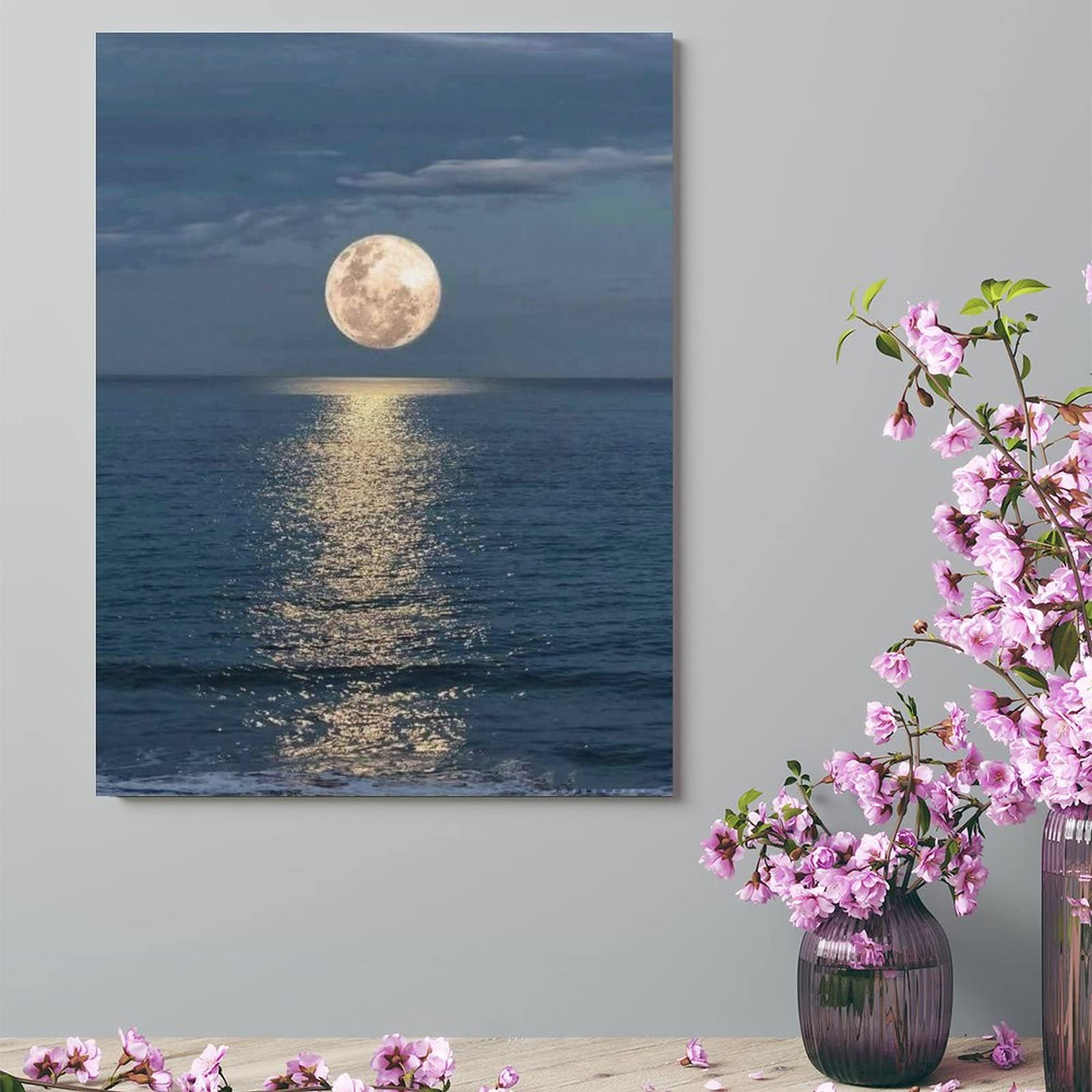 Amazon.co.jp: 絵画 海の月の反射インテリア 絵画 夢の夜の光アート