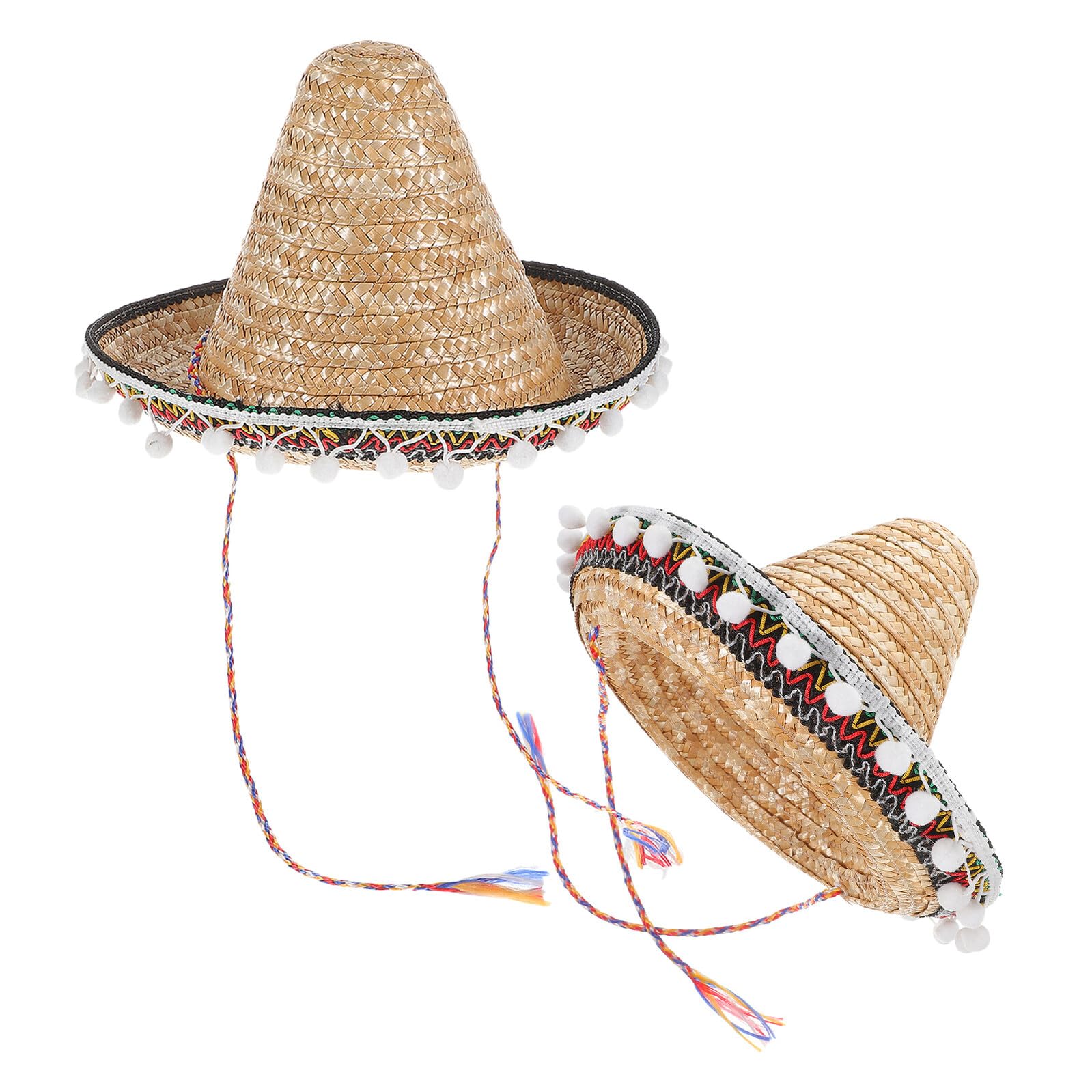 BESPORTBLE Sombrero Mexicano para Adulto 2 Piezas de Paja Borde Diámetro 30 CM Sombrero Decorativo para Fiestas Temáticas y Festivales Mexicanos