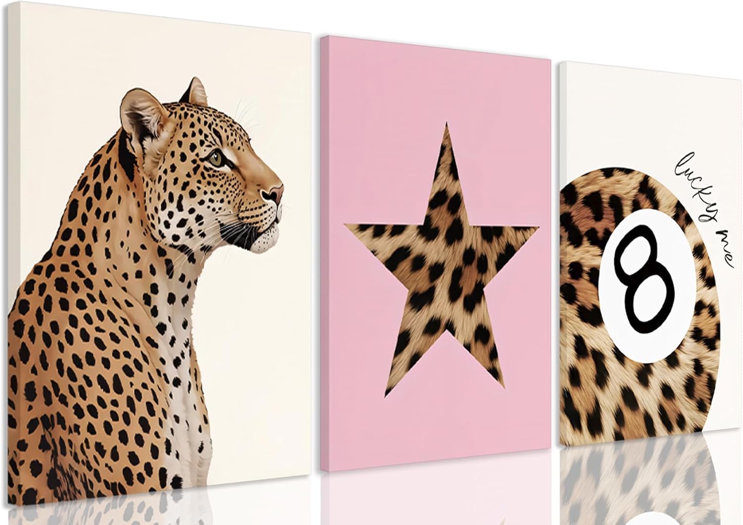 3Pcs Trendy Leopard Canvas Wall Art, Funky Inspirational Bible Quotes Lucky Bow Posters Prints Preppy Room Aesthetic Cheetah Wall Decor Pictures for Bedroom bathroom livingroom office16x24in Framed