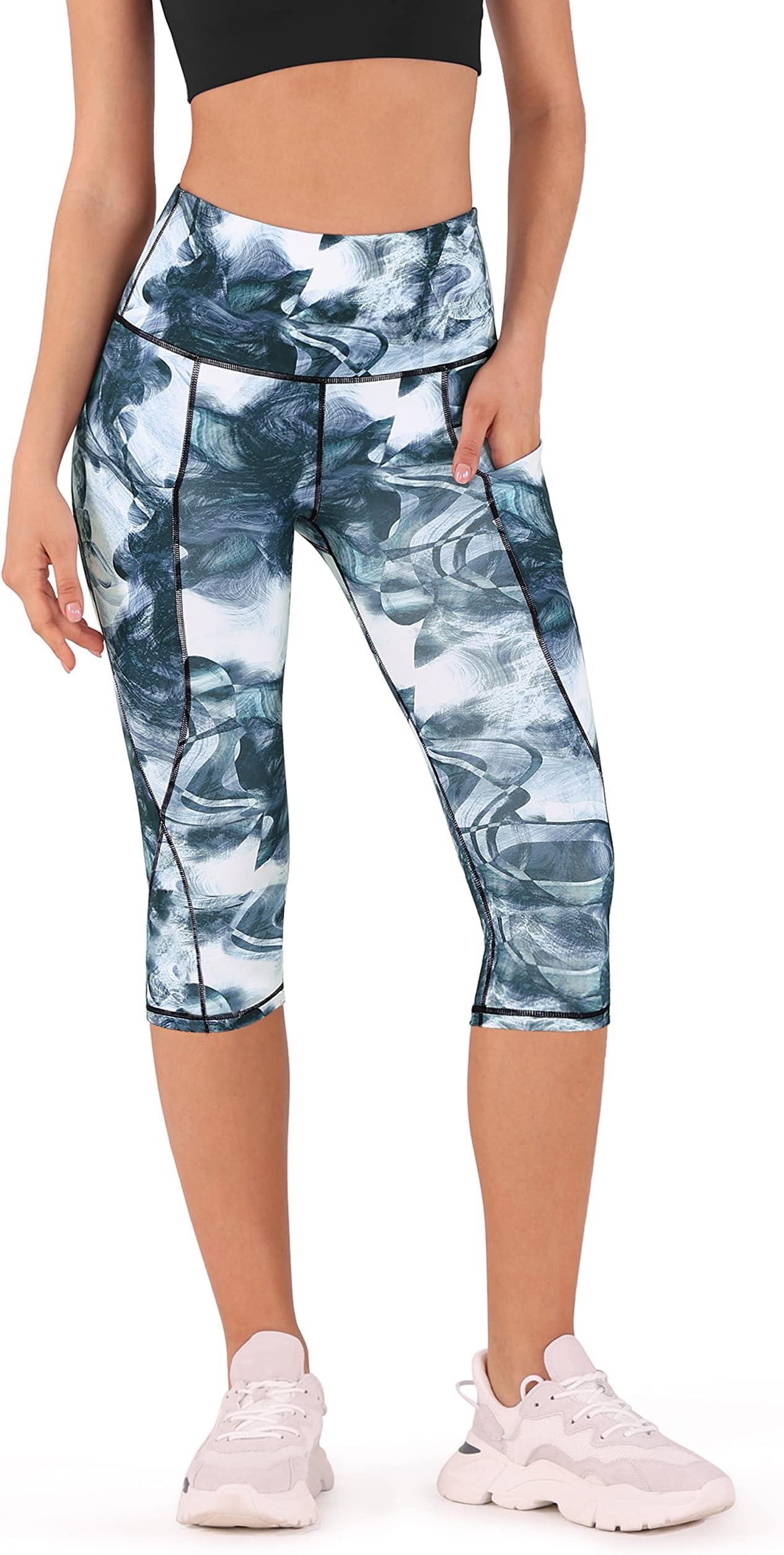 ODODOS Women's High Waisted Yoga Capris with Pockets,Tummy Control Non See Through Workout Sports Running Capri Leggings