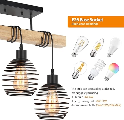 Miniatura 4 de Lámpara de techo de granja de 3 luces de madera semiempotrada, lámpara de techo industrial para dormitorio, sala de estar, entrada