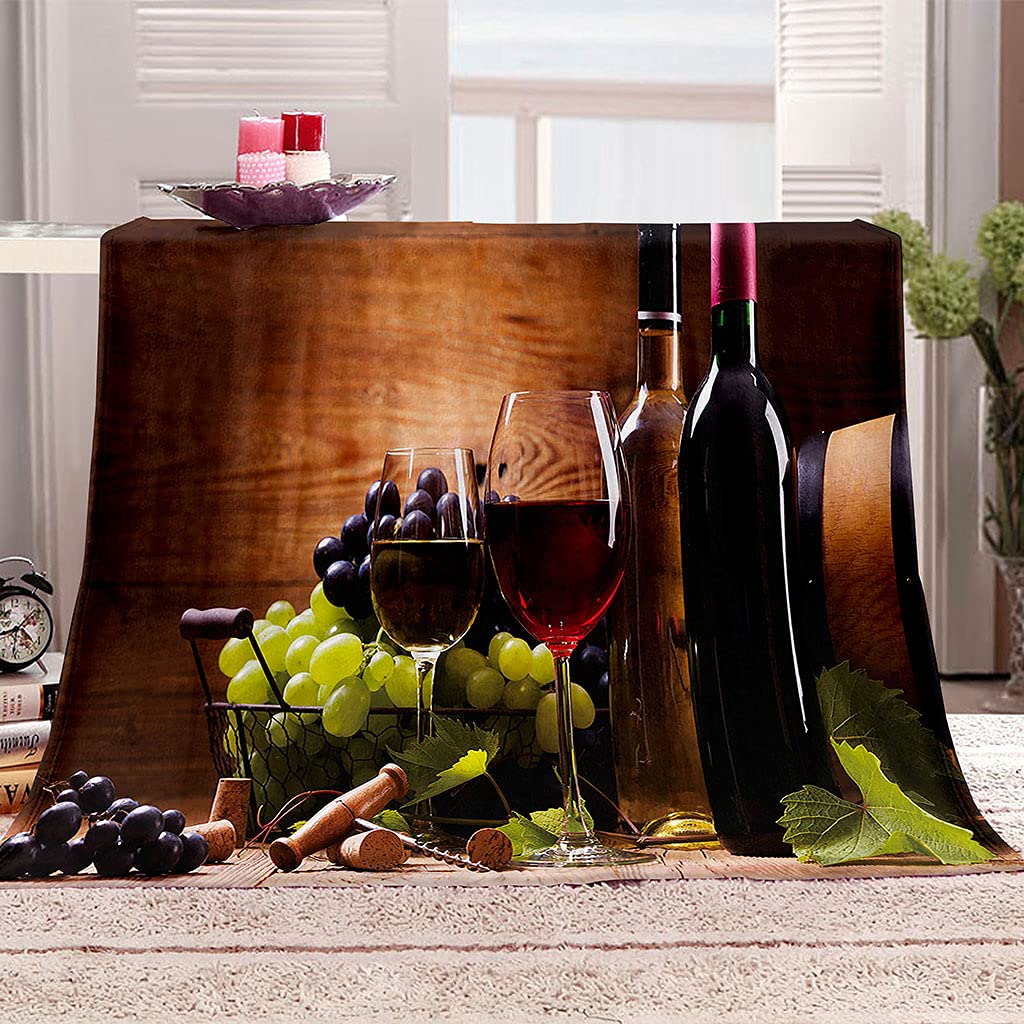 Mantas para Cama De Franela Invierno para Infantil Y Adulto 150X200Cm Manta Polar De Felpa De Microfibra Suave para Sofá, 3D Vino Tinto De UVA Patrón, Cálida Y Transpirable