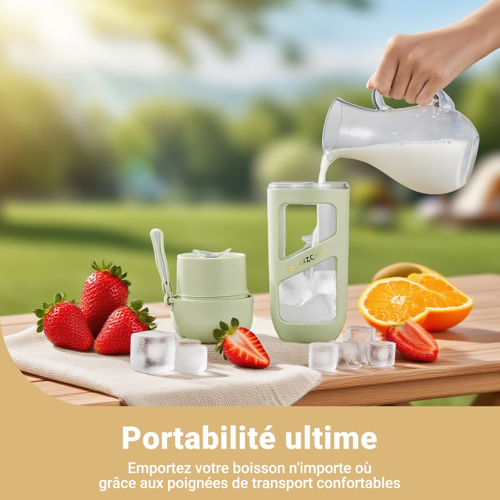 AMZCHEF Blender Portable - Mini Mixeur Sous Vide Pour Les Shake Et Les Smoothie - Forte Puissance De Coupe Avec 10 Lames
