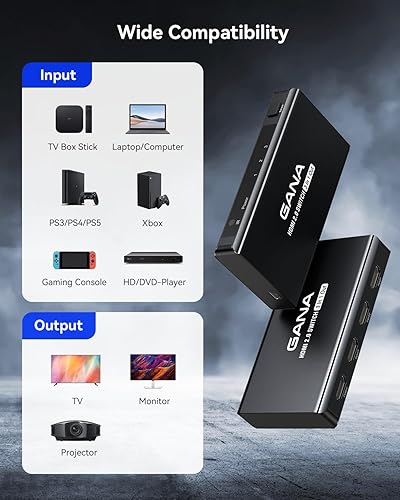 Miniatura 8 de Interruptor HDMI 3 en 1 salida 4K 60Hz, GANA HDMI Splitter Switcher con control remoto, concentrador de caja de interruptor HDMI 2.0 de aluminio
