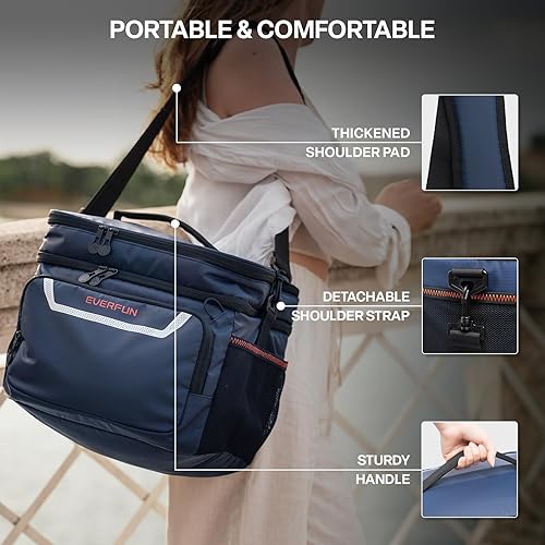Miniatura 6 de EVERFUN Bolsa térmica aislada con doble compartimento, bolsa de almuerzo suave para hombres, lonchera de 24 latas, plegable, impermeable, a prueba