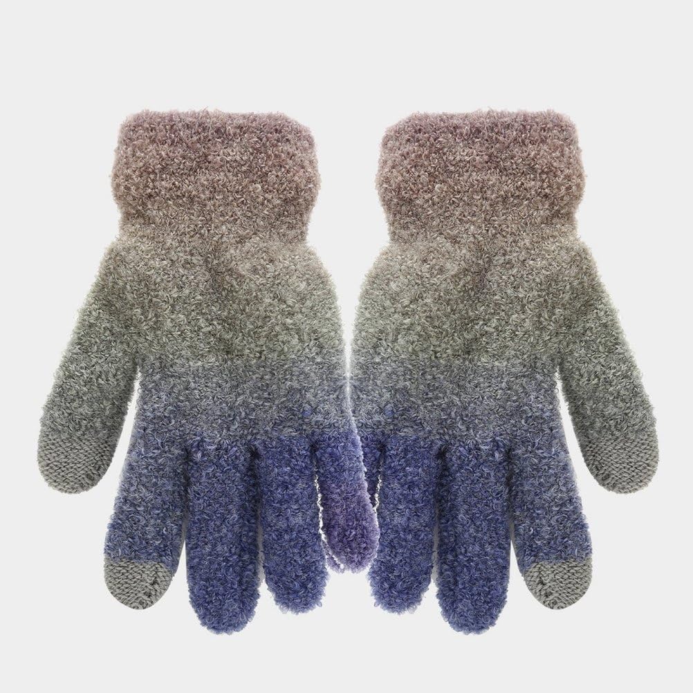 Donna Inverno Caldo Gradiente Pompon Beanie Cappello Touchscreen Guanti Lunga Maglia Sciarpa 3 in 1 Set,Viola