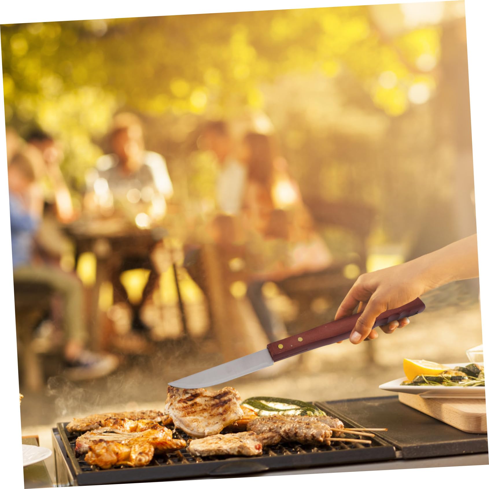 Set Utensili Barbecue 8 Pezzi Manico in Legno e Borsa | Acciaio Inox, Design Compatto, Cinghie di Fissaggio, Nero per Barbecue Party e Uso Outdoor