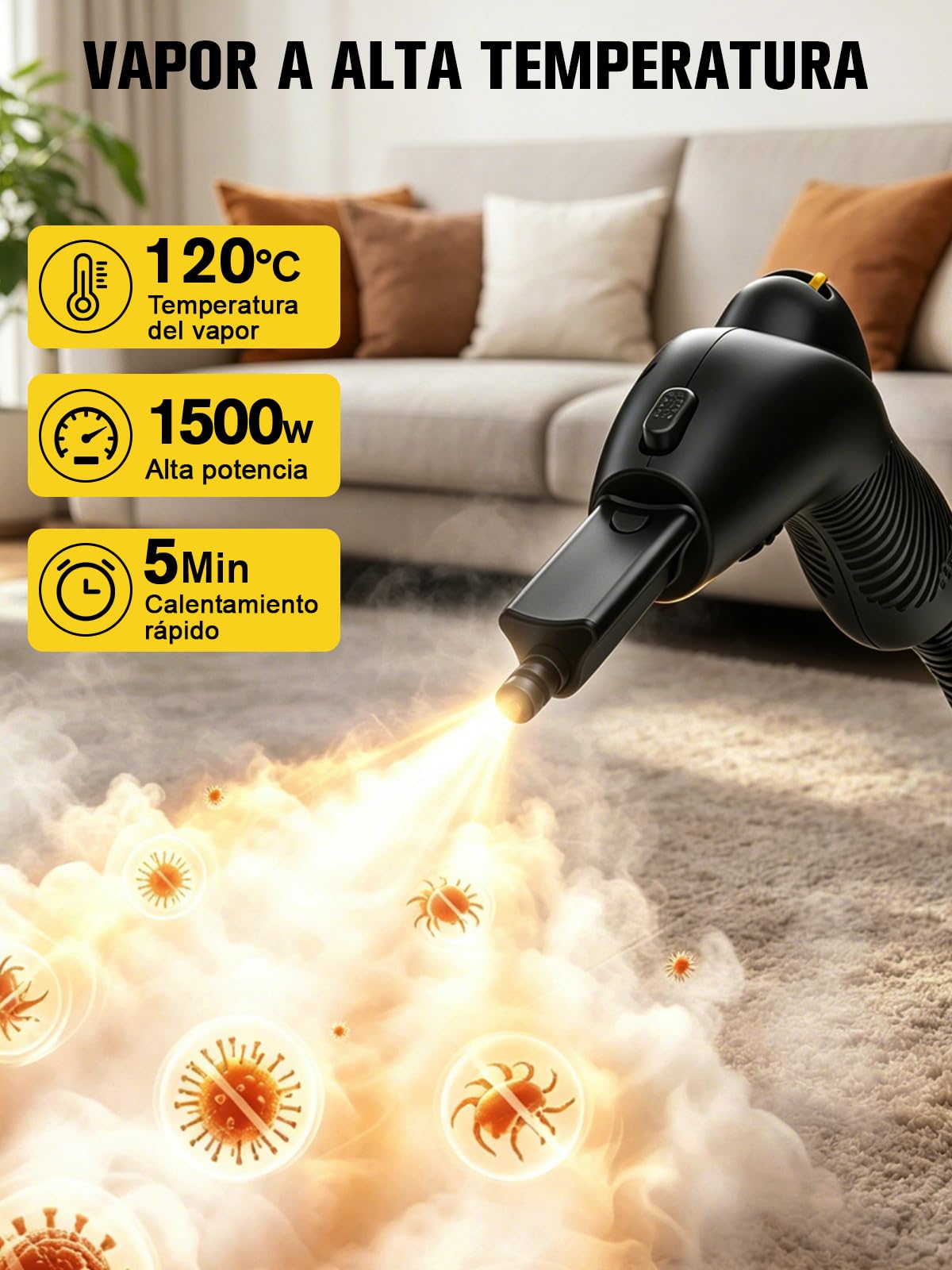 Waitbird Limpiador de vapor portátil, limpiador con 21 accesorios | Kit limpiador 21 piezas Para suelos, coches, paredes, juntas, cocina y baño丨alta presión 4,5 bares丨vapor 120 °C丨depósito 1,1L