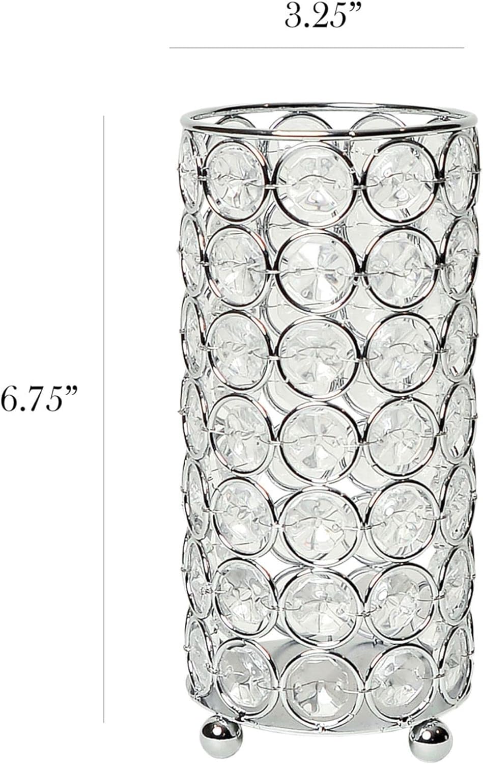 Elegant Designs HG1002-CHR Elipse Crystal Decorative Flower Vase, Candle Holder, Wedding Centerpiece, 6.75 Inch, Chrome (Pack of 2)
