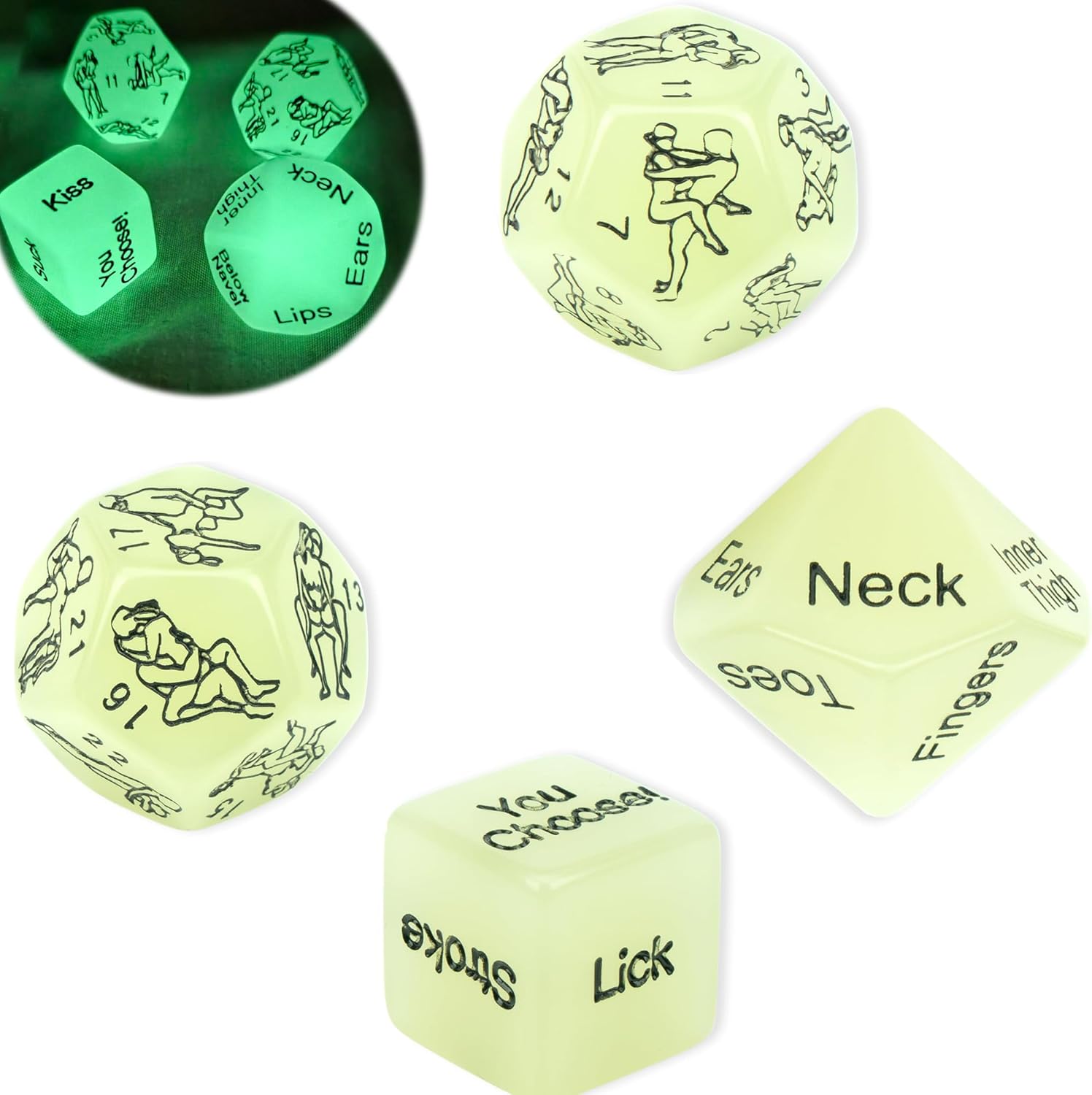 Valentine's Day Gifts, 4 Pcs Glow in The Dark Couple Dice Set, Romantic Date Night Decision Dice for Couples Games, Funny Naughty Gifts for Adults, Boyfriend, Girlfriend, Husband, or Wife