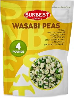Sunbest Natural Wasabi Peas 4 Pound (64 oz) Bulk Bag - Spicy & Crunchy Snack - Protein-Packed Healthy & Addictively Bold - Roasted-Veggie - Kosher, Vegan, Keto, Paleo - Gluten-Free, Fresh up to 16 Months