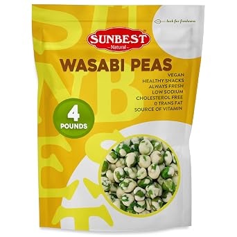 Sunbest Natural Wasabi Peas 4 Pound 64 oz Bulk Bag - Spicy & Crunchy Snack - Protein-Packed Healthy & Addictively Bold - Roasted-Veggie - Kosher, Vegan, Keto, Paleo - Gluten-Free, Fresh up to 16 Months