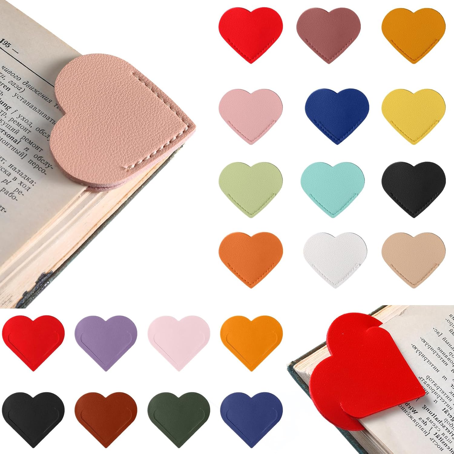 Resurhang 104 Pcs Leather Heart Bookmarks Page Corner Flower Heart Spring Corner Bookmark for Women Mother's Day Gifts Handmade Reading Book Marks for Reading Lovers Book Club Teacher (Solid Color)