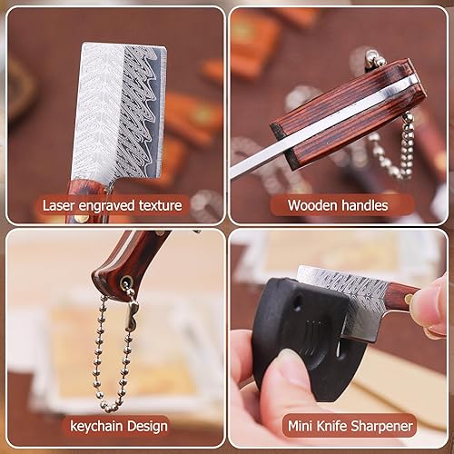 Miniatura 5 de Juego de 4 cuchillos de bolsillo de Damasco, cuchillos de chef de Damasco, juego de cuchillos EDC para abridor de paquetes, cortador de caja con