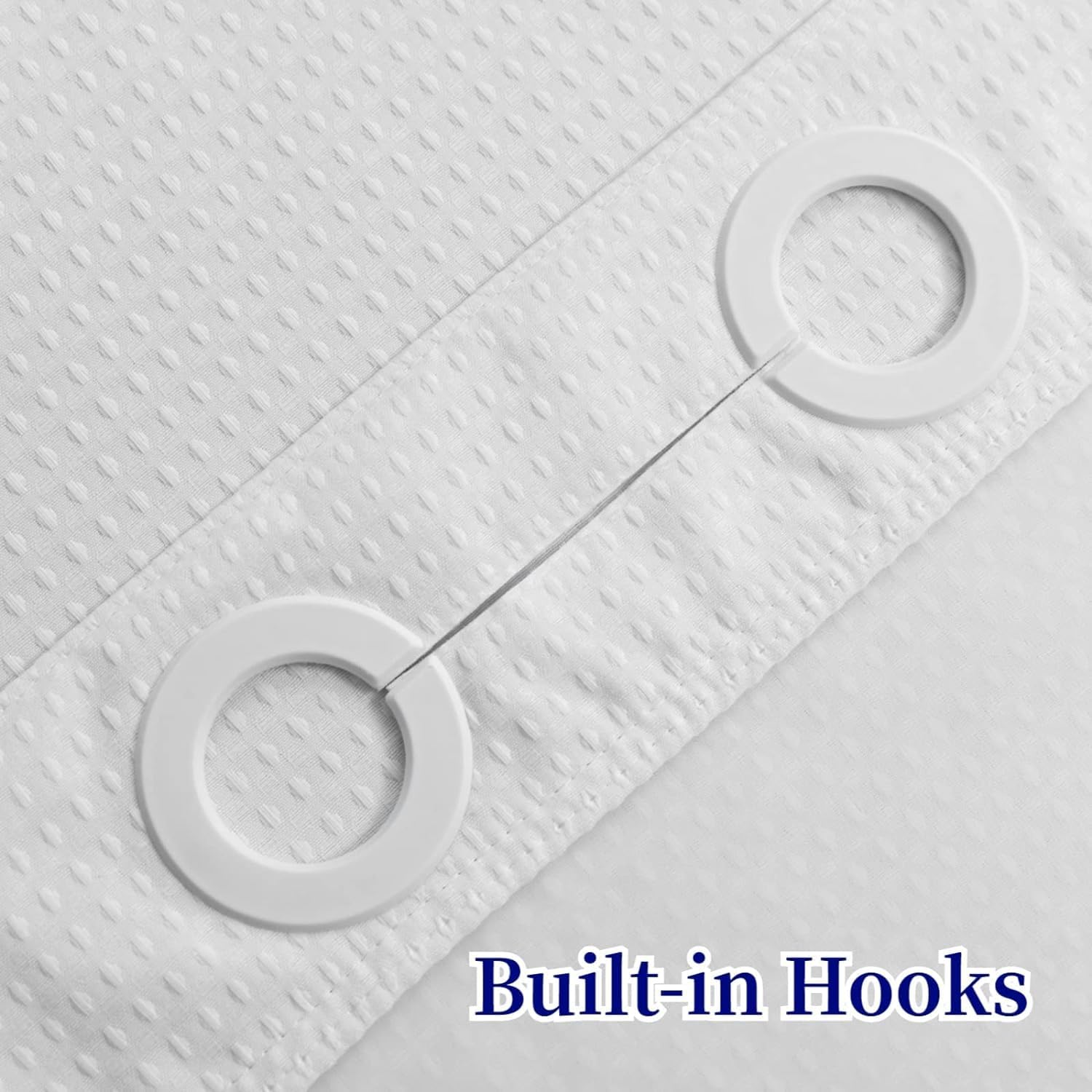 No Hooks Required Long Waffle Weave Shower Curtain with Snap in Liner-Hotel Grade Waterproof & Mesh Top Window Spa Like Bath Curtain Machine Washable Heavy Duty 71''W x 86''H White