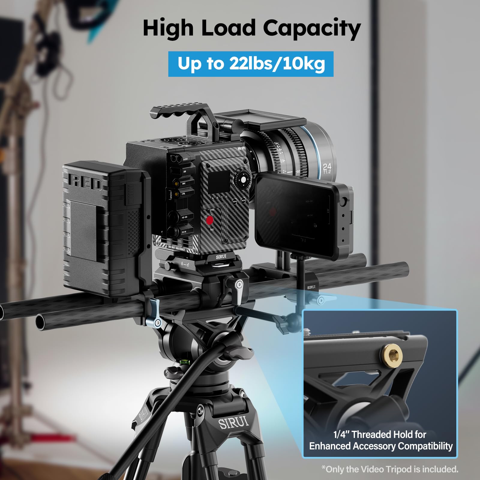 SIRUI 73"/185cm Treppiede con Piastra a Sgancio Rapido a Scatto per Manfrotto, AVT-11 Treppiede Video con Testa Fluida a 360°, Treppiedes Impieghi Gravosi per Videocamera DSLR, Carico Fino a 10kg/22lb