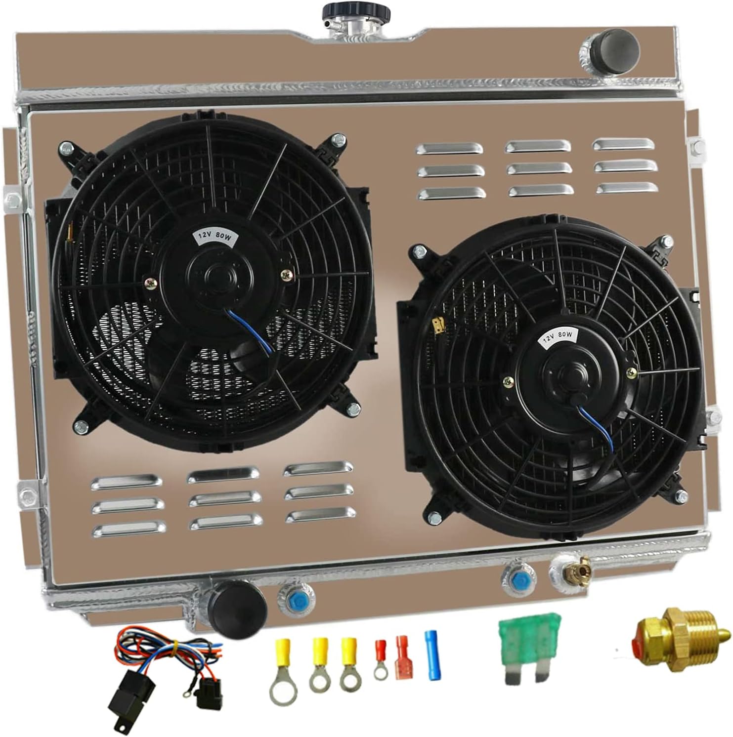 Aluminum Radiator for 1967 1968 1969 1970 Ford Mustang 67 68 69 Fairlane Ranchero Falcon 6.4L 7L V8 4 Row Radiators Shroud Fan Relay Kit