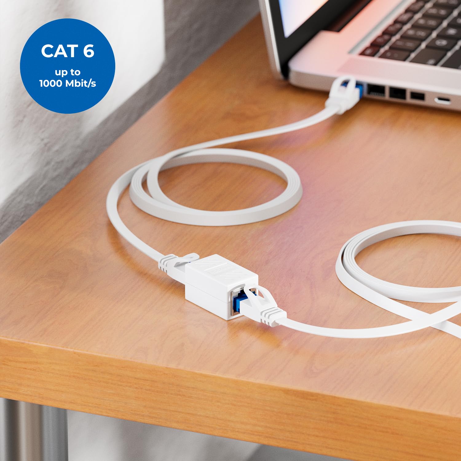 deleyCON 4x Adattatore RJ45 (1000 Mbit) - Giunto per Prolungare Cavi LAN Gigabit - Connettore Ethernet Compatibile con Cavi Cat8, Cat7, Cat6, Cat5 - Supporta DSL e PoE - 2 Porte RJ45 Femmina - Bianco