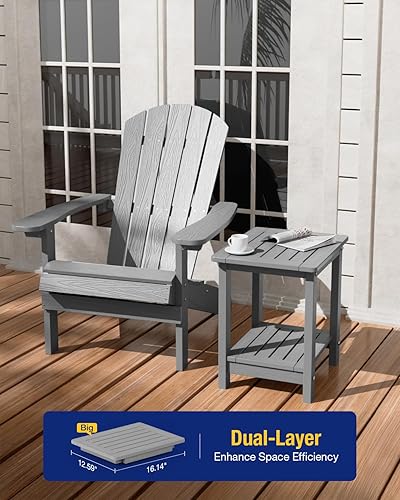 Miniatura 4 de YEFU Mesa auxiliar de exterior para patio 16 pulgadas HIPS resistente a la intemperie, juego de 2 mesas auxiliares cuadradas pequeñas para patio