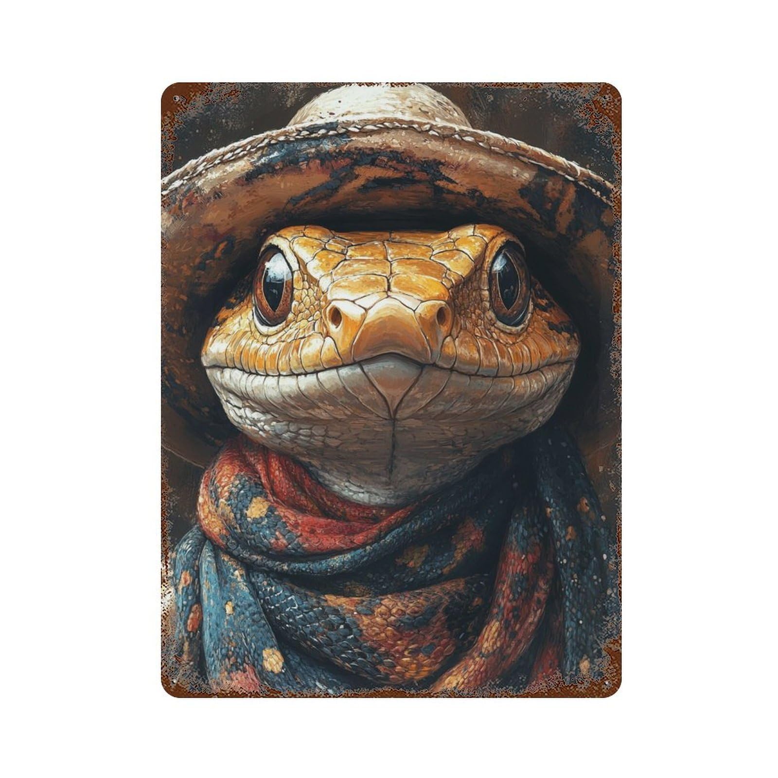 Decorative Tin Sign with Western Lizard with Hat Design 15.7"x11.8", for Garage, Bar And Workshop Decor, Farmhouse Wall Decor