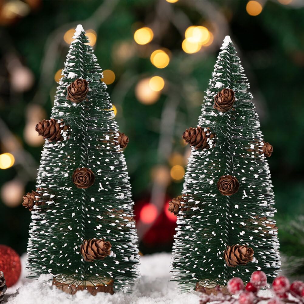 JAWSEU Mini Albero Di Natale Artificiale Bianco Con Neve E Campanelle – Decorazione Da Tavolo Con Base In Legno E Stella Dorata