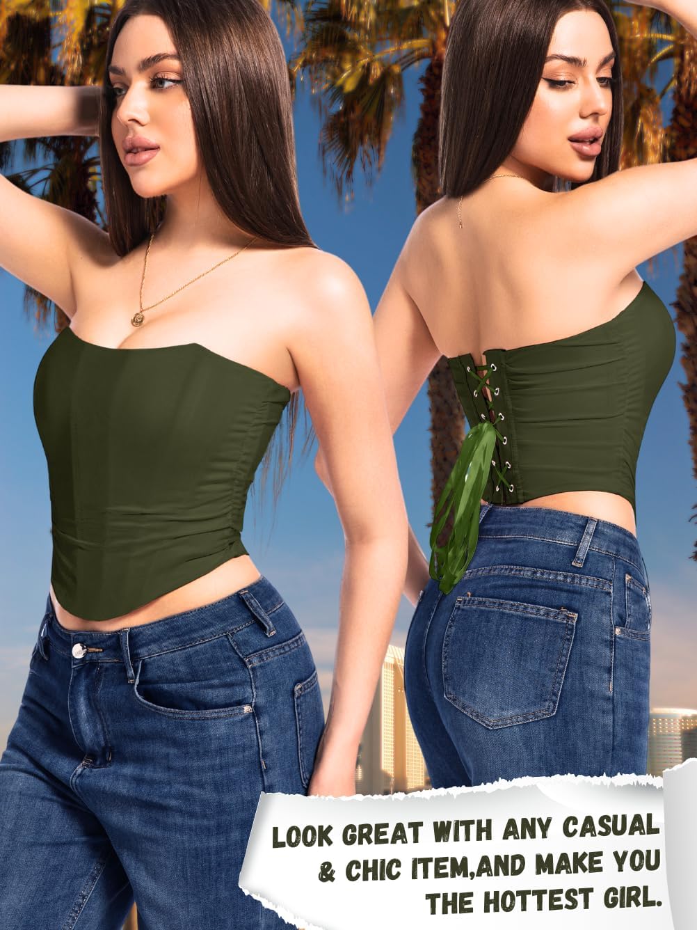 Women's Adjustable Lace-Up Corset Top, Fit Sizes 00-14, Boned Ruched Mesh - Image 4