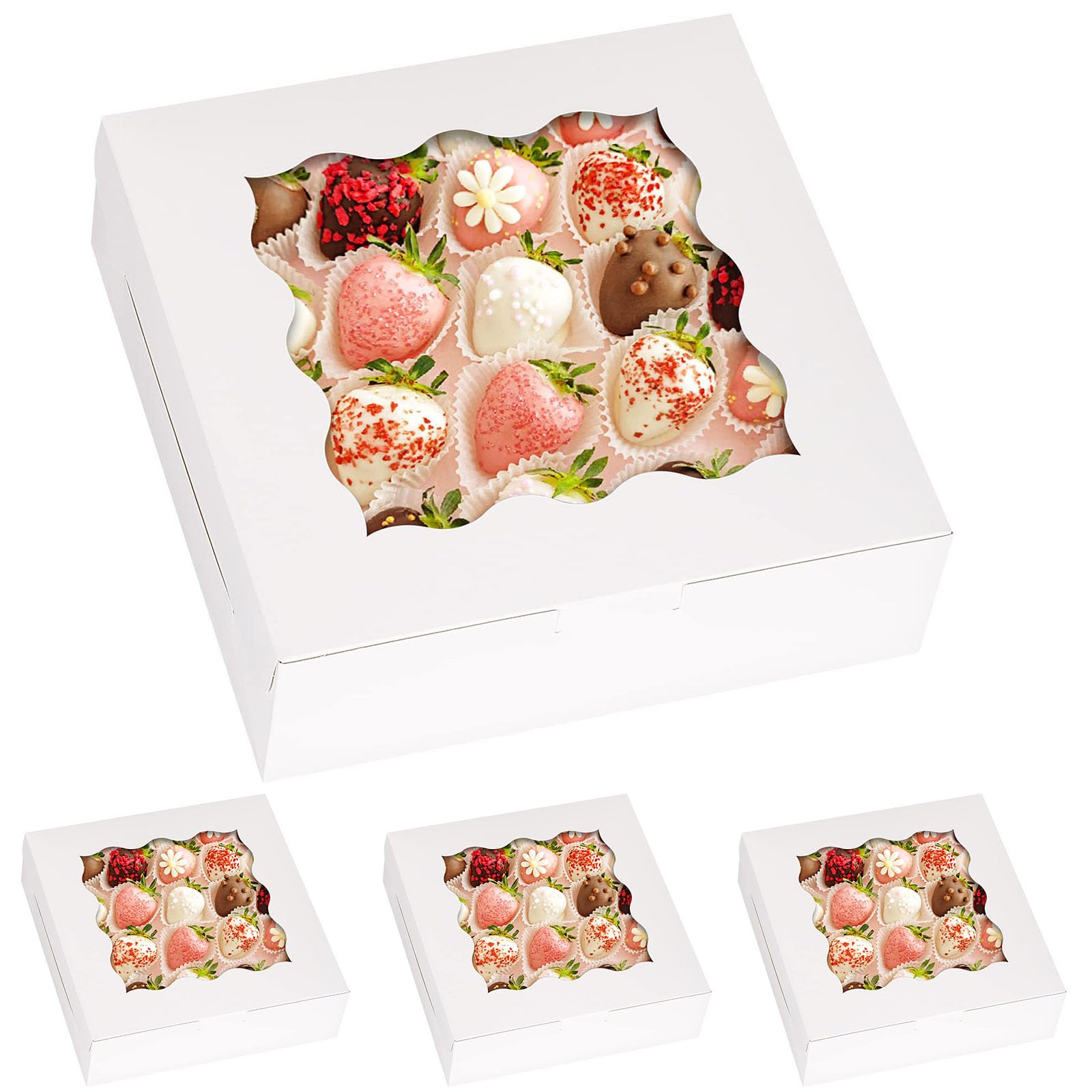Yankmoom White 10Pcs Cake Boxes With Window,10X10x2.5inch Bakery Boxes With Display Cookie Packing Boxes For Cakes,Strawberries,Donuts,Muffins,Macaroon